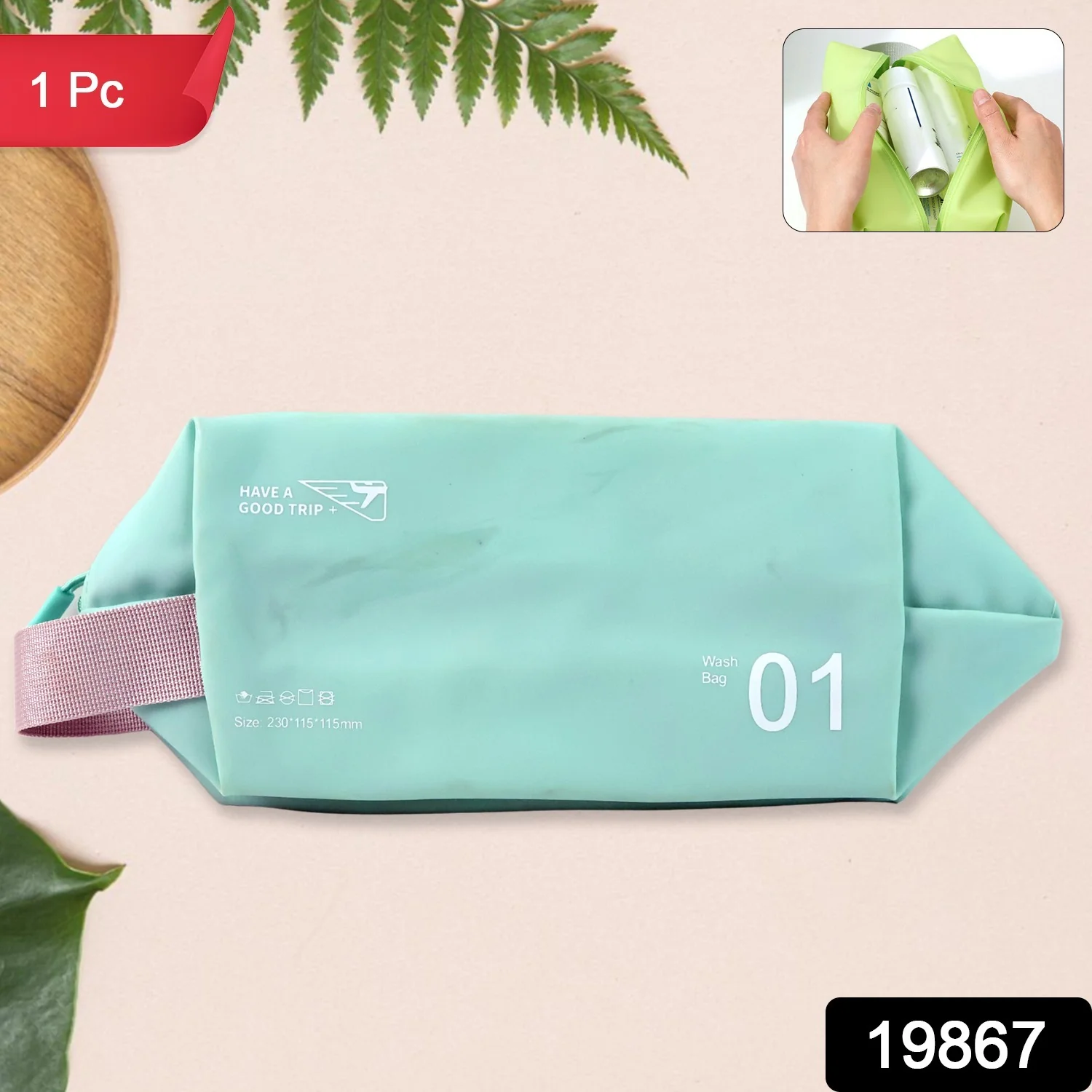 Waterproof Travel Toiletry Wash Bag /  Pouch with Zipper Side Handle - (1 Pc) - Image 2