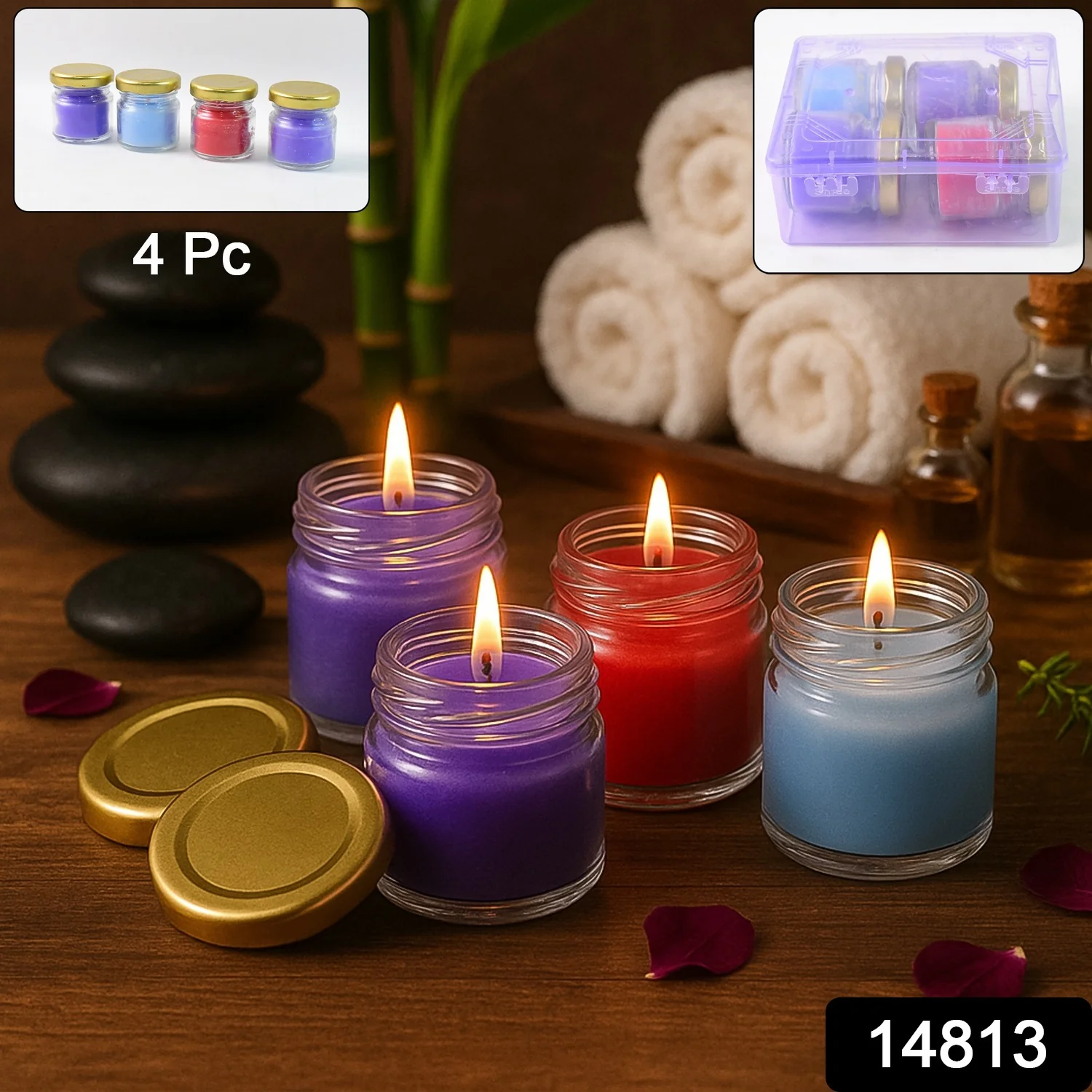 Wax Candle Set in Glass Jars with Gold Lids (4 Pc) - Image 2