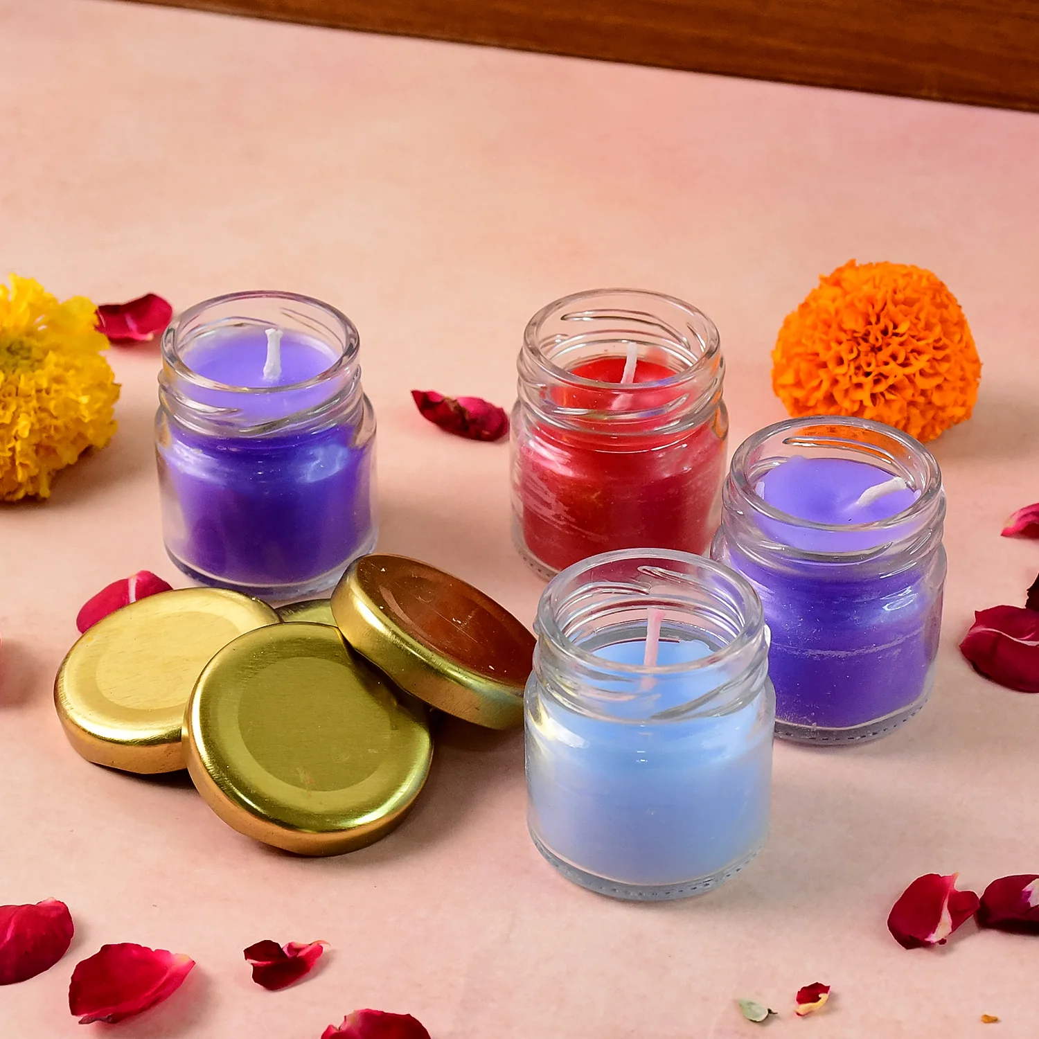 Wax Candle Set in Glass Jars with Gold Lids (4 Pc) - Image 3