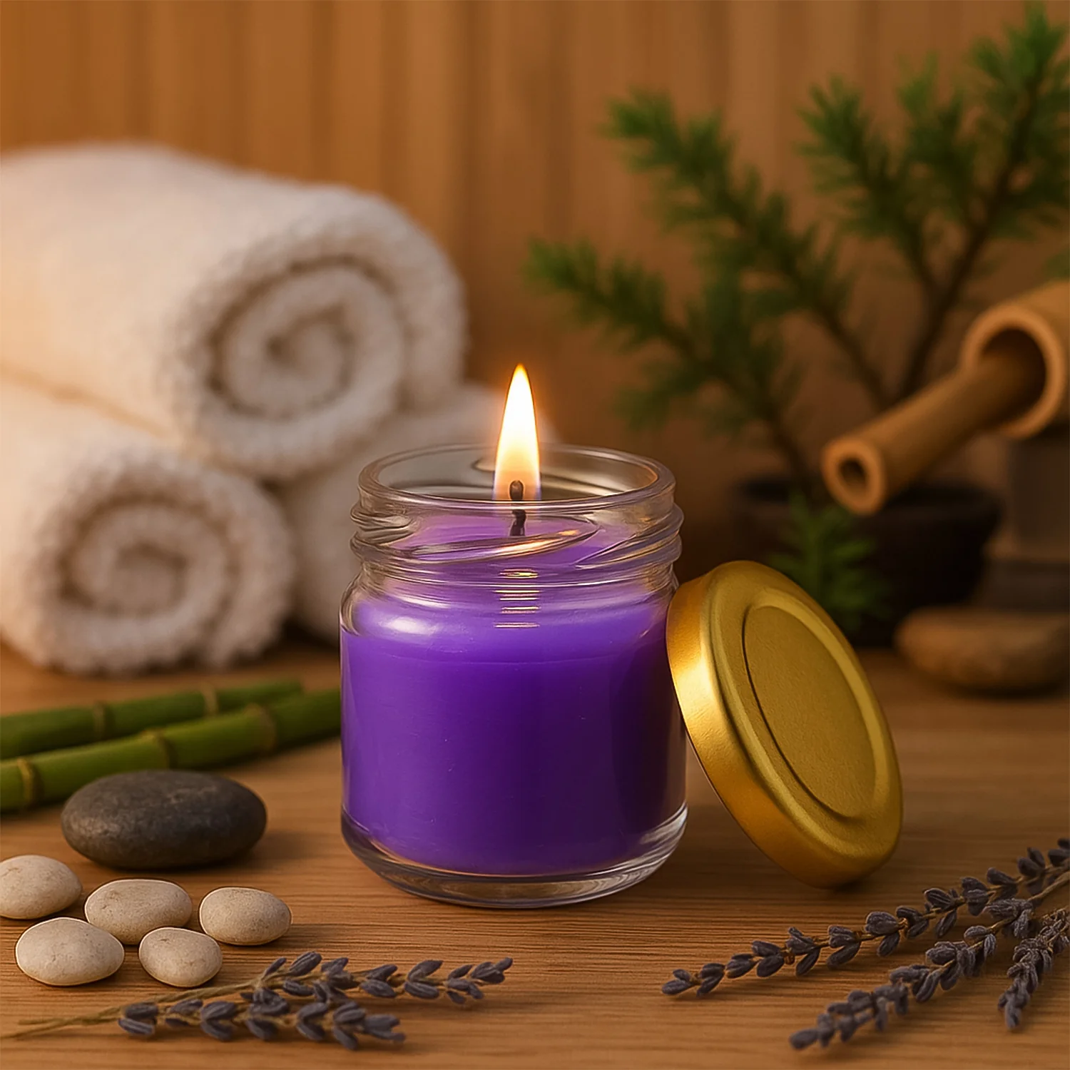 Wax Candle Set in Glass Jars with Gold Lids (4 Pc) - Image 4