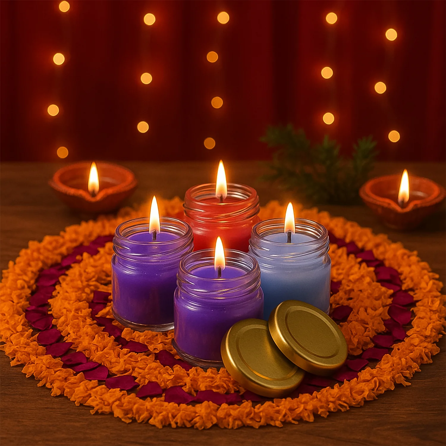 Wax Candle Set in Glass Jars with Gold Lids (4 Pc) - Image 6