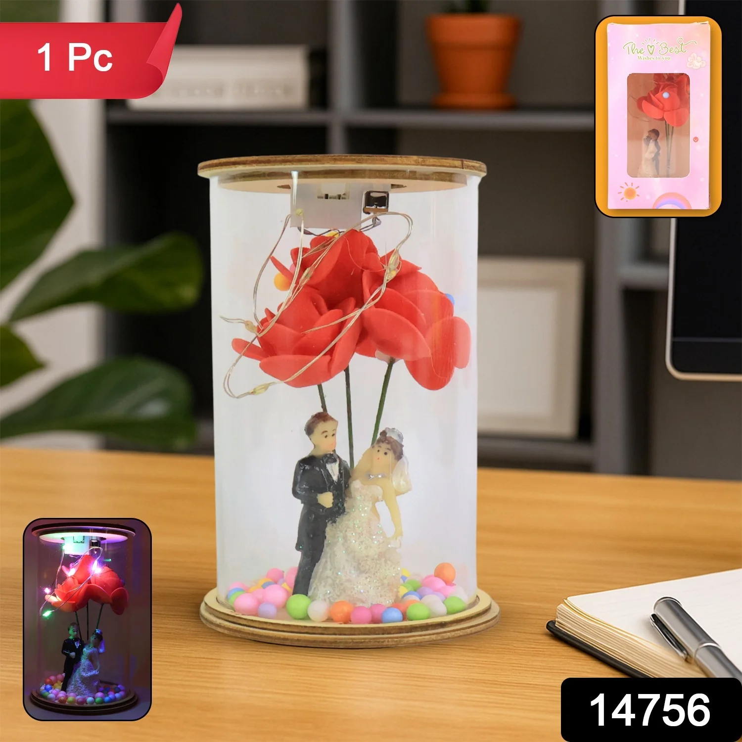 Wedding Couple with LED Rose Lamp (1 Pc) - Image 2