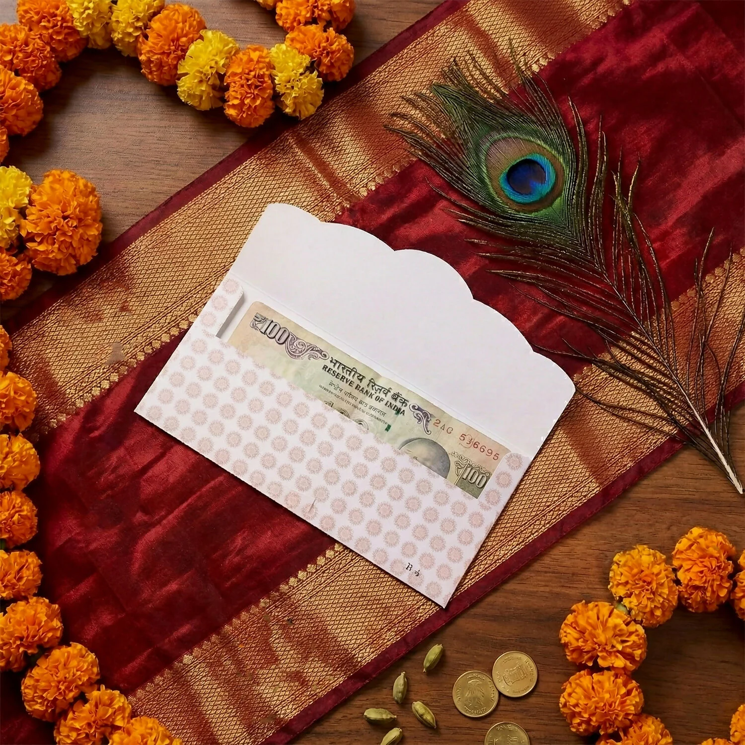 Wedding Theme A4 Size Money & Gift Envelope with Floral Pattern and Scalloped Flap – Pack of 10 Pcs - Image 2