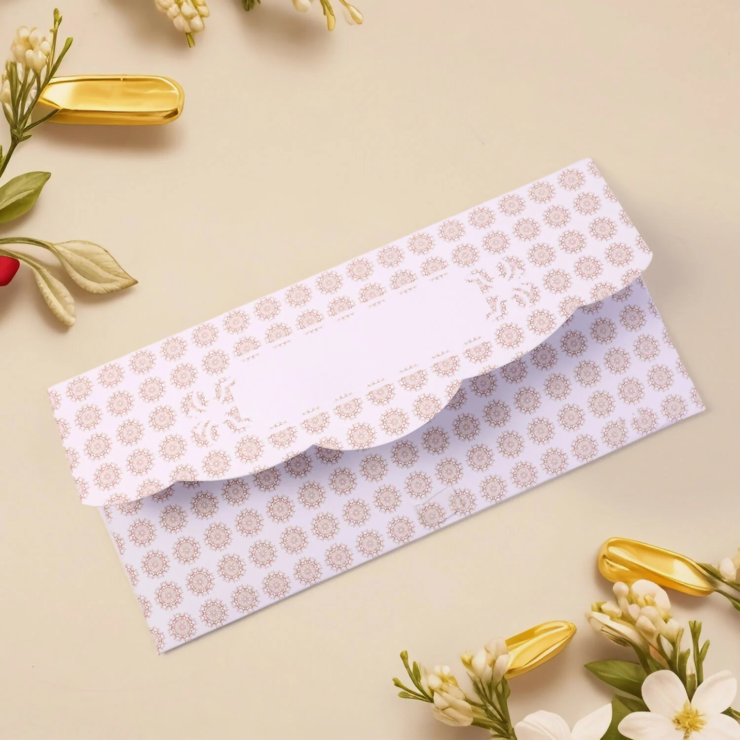 Wedding Theme A4 Size Money & Gift Envelope with Floral Pattern and Scalloped Flap – Pack of 10 Pcs - Image 3