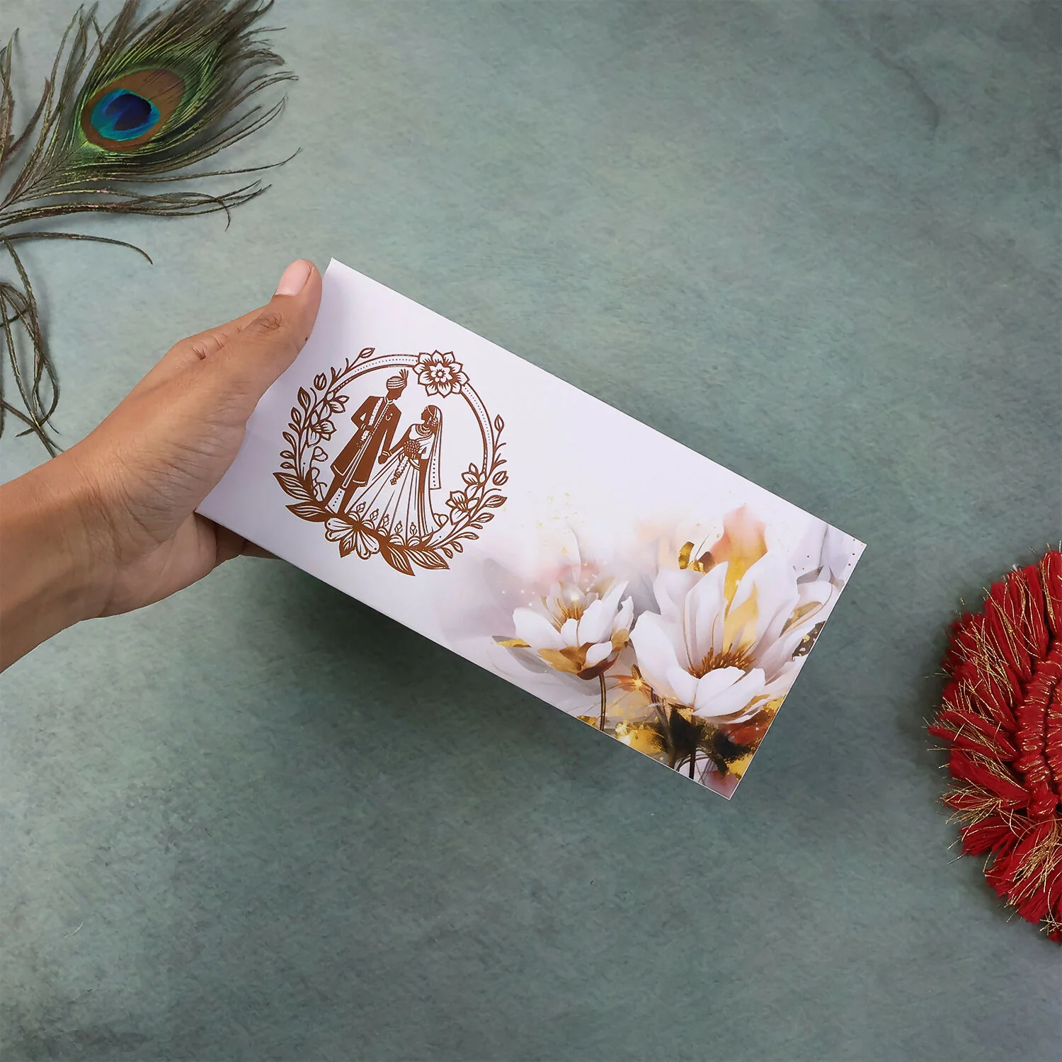 Wedding Theme A4 Size Money & Gift Envelope with Floral Pattern and Scalloped Flap – Pack of 10 Pcs - Image 4