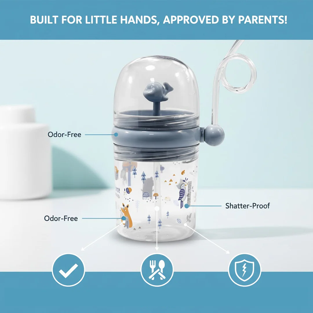 Whale Spray Sippy Cup (1 Pc): Straw, Lid, Spill-Proof, Fun Water Play - Image 5