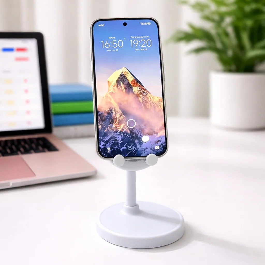 White Adjustable Bunny Ear Mobile Phone Stand Holder for Desk & Table - Image 3