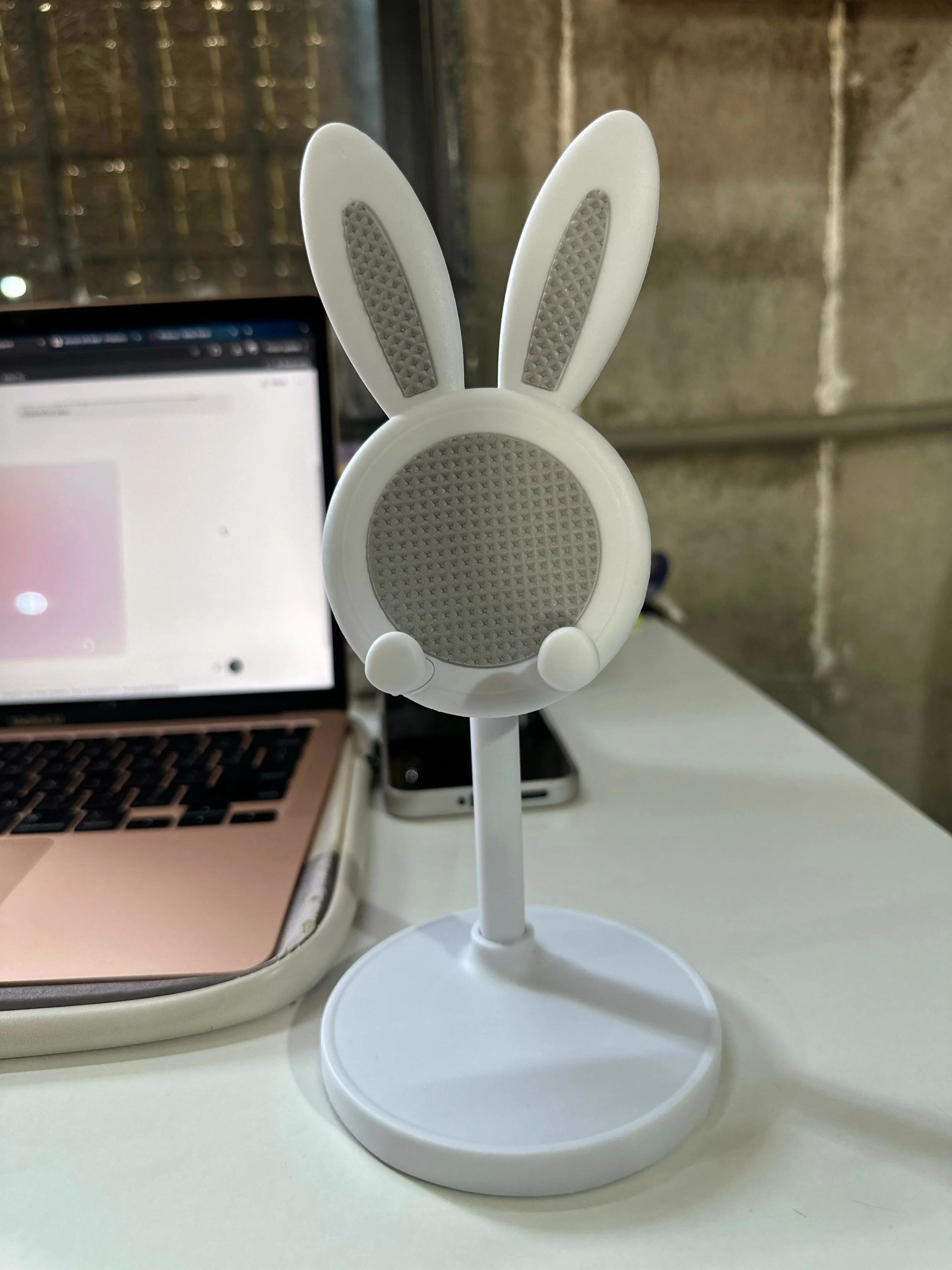 White Adjustable Bunny Ear Mobile Phone Stand Holder for Desk & Table - Image 4
