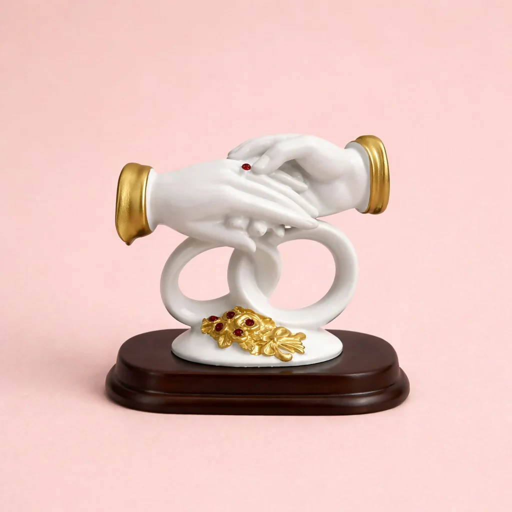 White and Gold Couple Hand Sculpture Showpiece with Ring Design Home Decor - Image 3