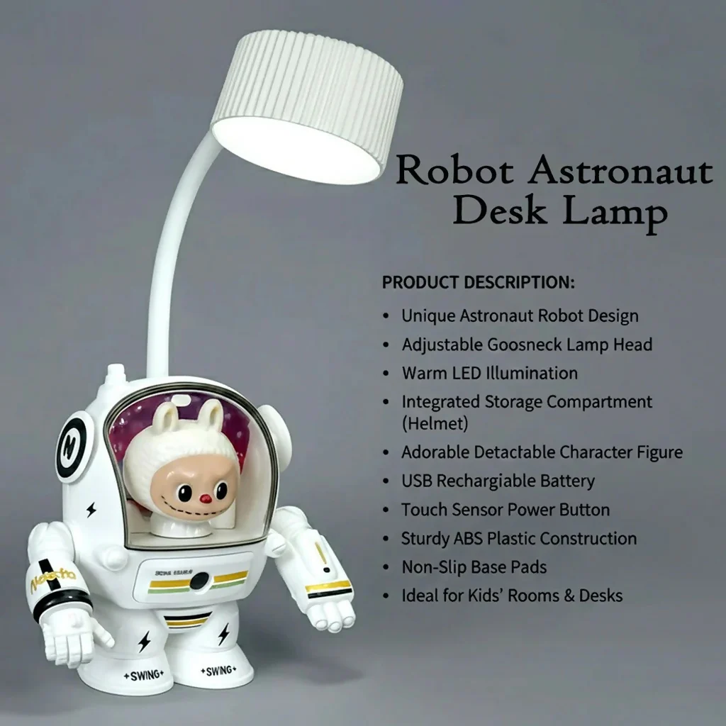 White Astronaut Desk Lamp with Pencil Sharpener and LED Light - Image 4