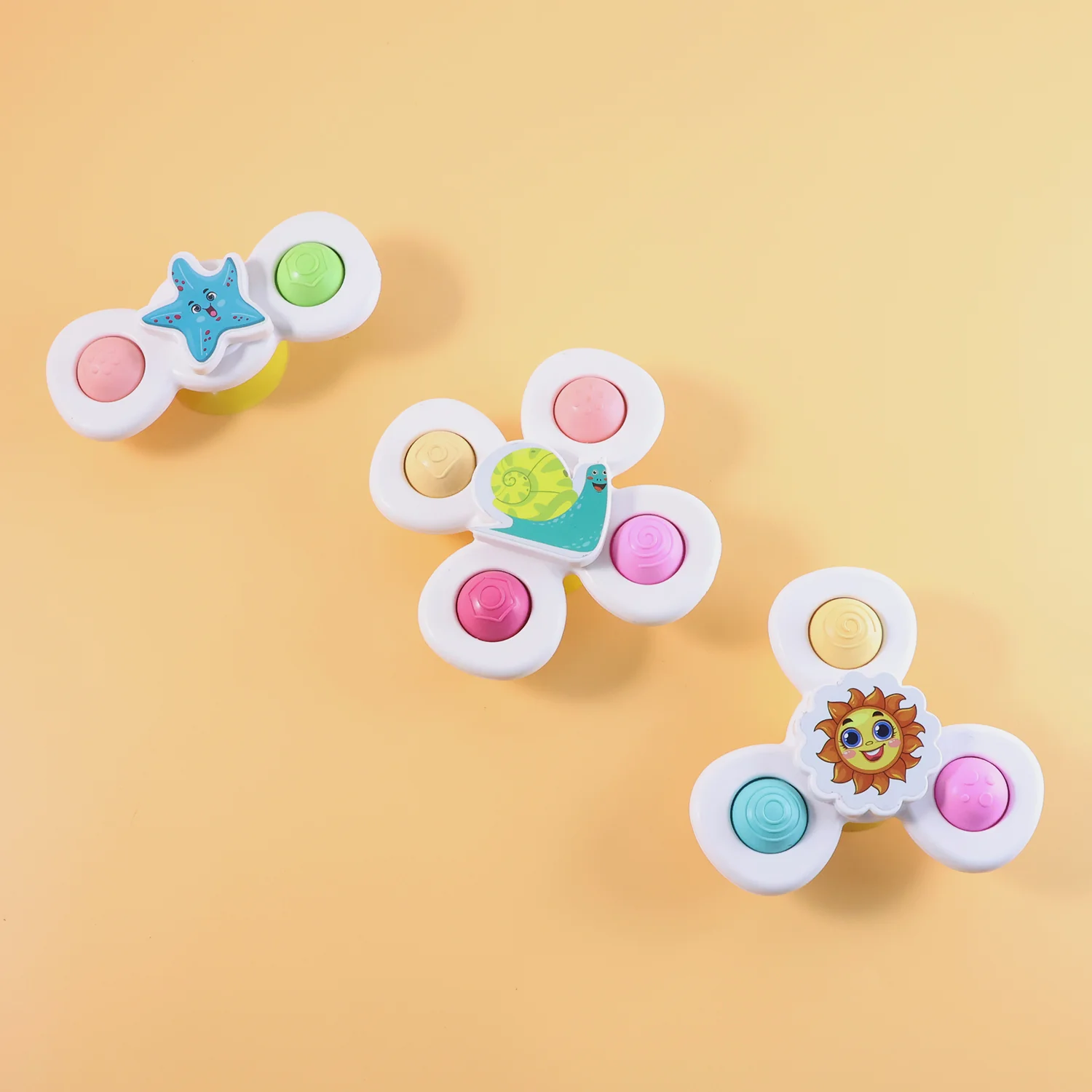 White Baby Spinner Toy Set – Sensory Suction Spin Toys (3 Pc Set) - Image 3