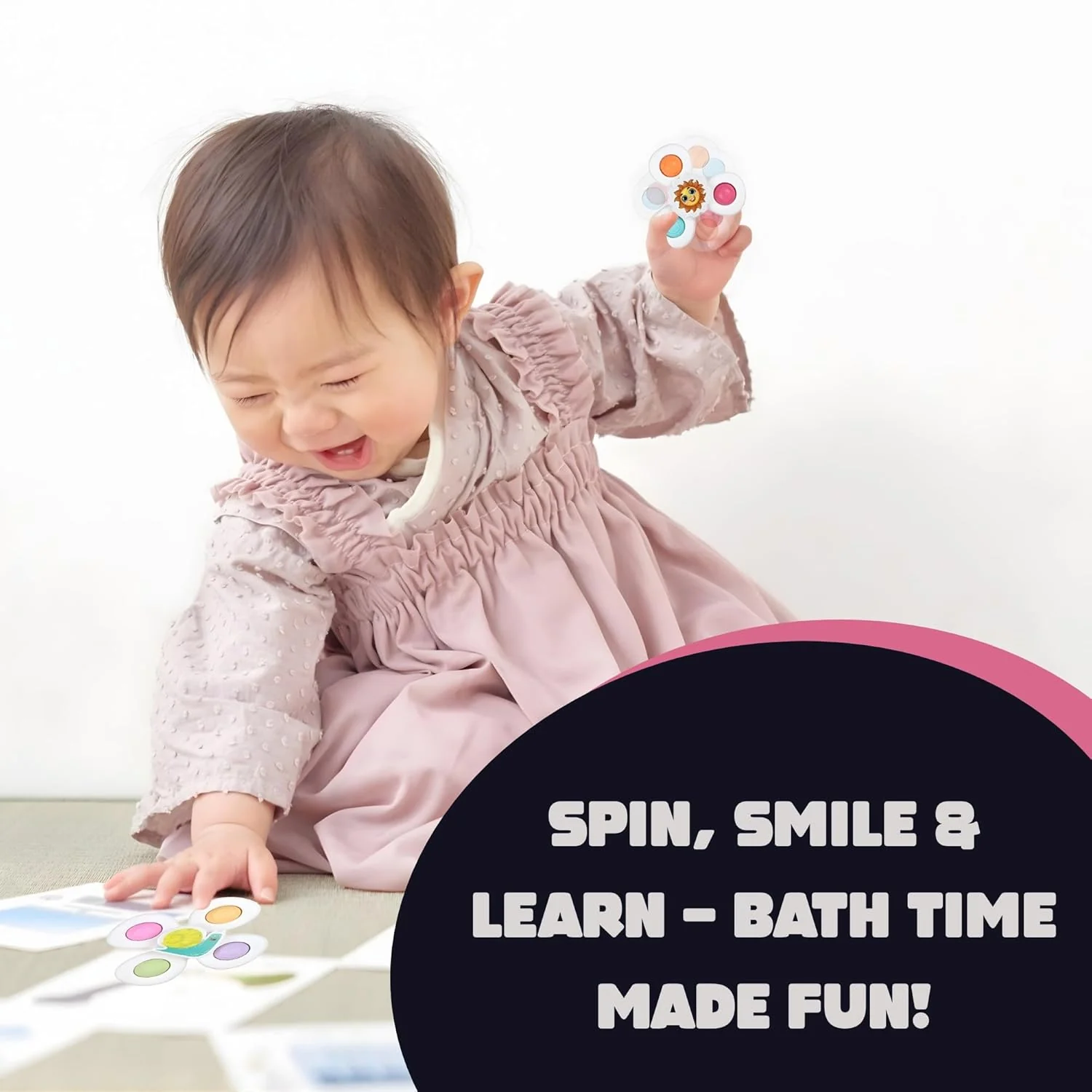 White Baby Spinner Toy Set – Sensory Suction Spin Toys (3 Pc Set) - Image 4