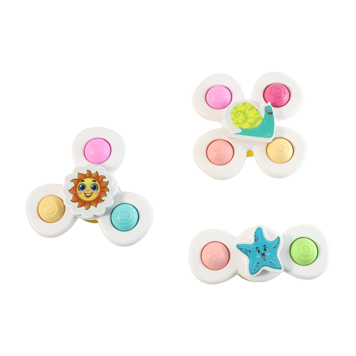White Baby Spinner Toy Set – Sensory Suction Spin Toys (3 Pc Set) - Image 5
