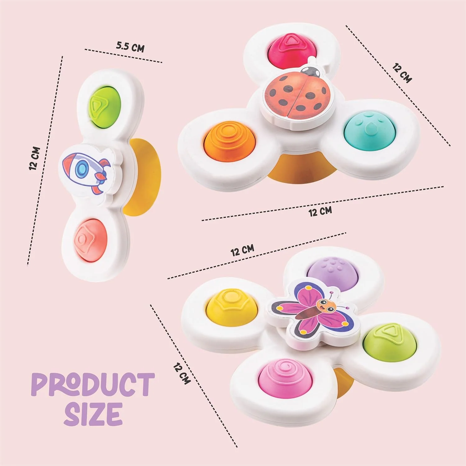 White Baby Spinner Toy Set – Sensory Suction Spin Toys (3 Pc Set) - Image 6