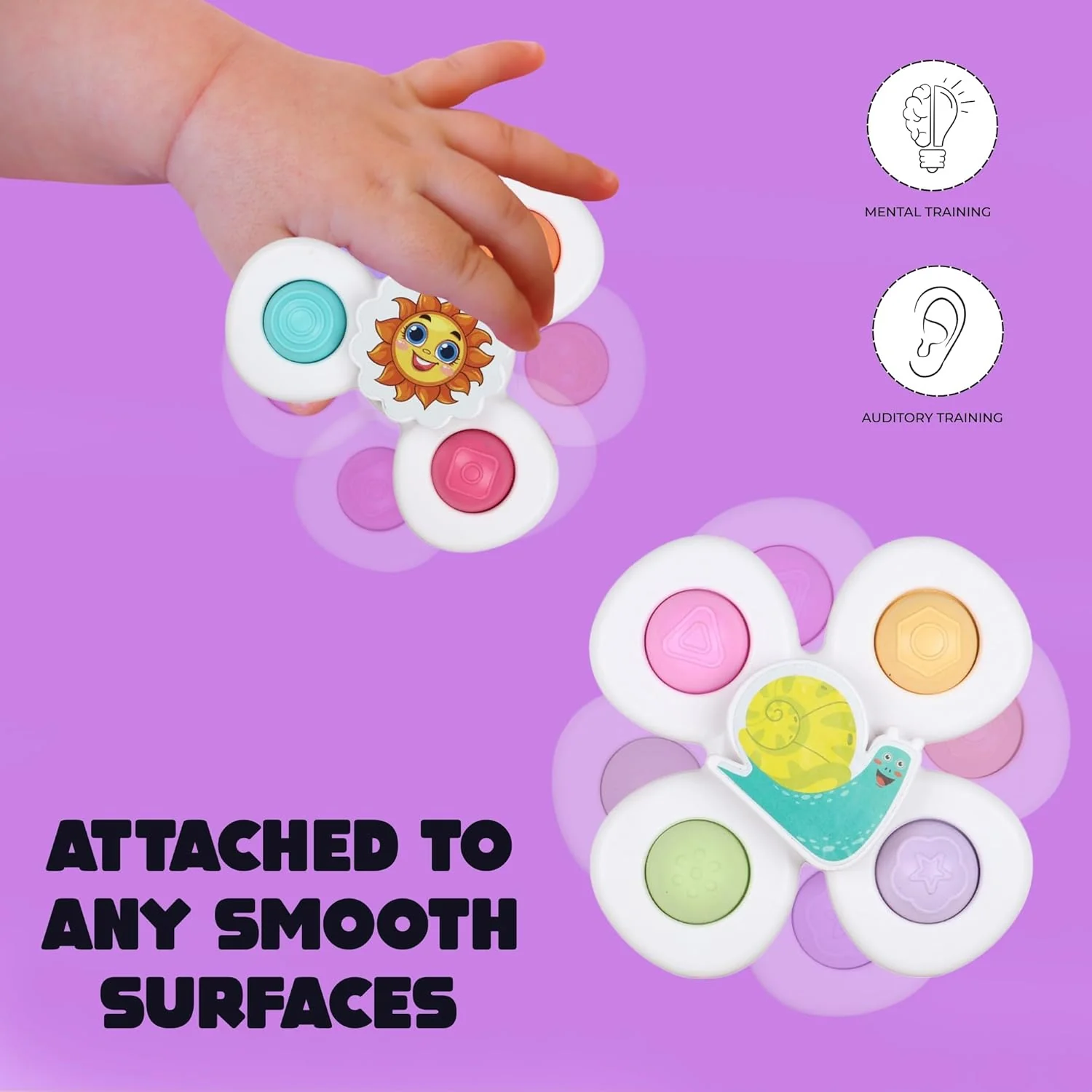 White Baby Spinner Toy Set – Sensory Suction Spin Toys (3 Pc Set) - Image 7