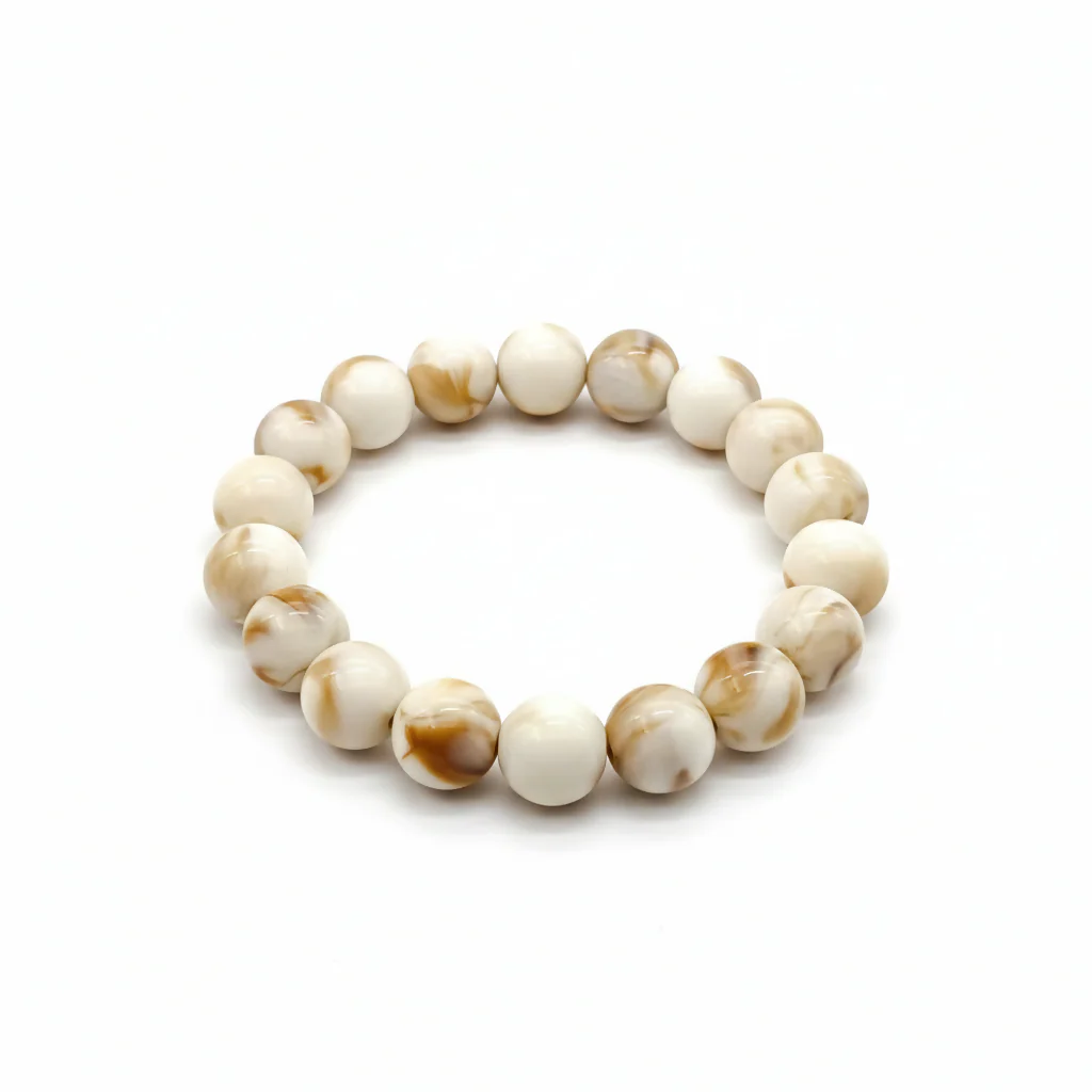 White & Beige Marble Finish Beaded Elastic Bracelet - Image 4