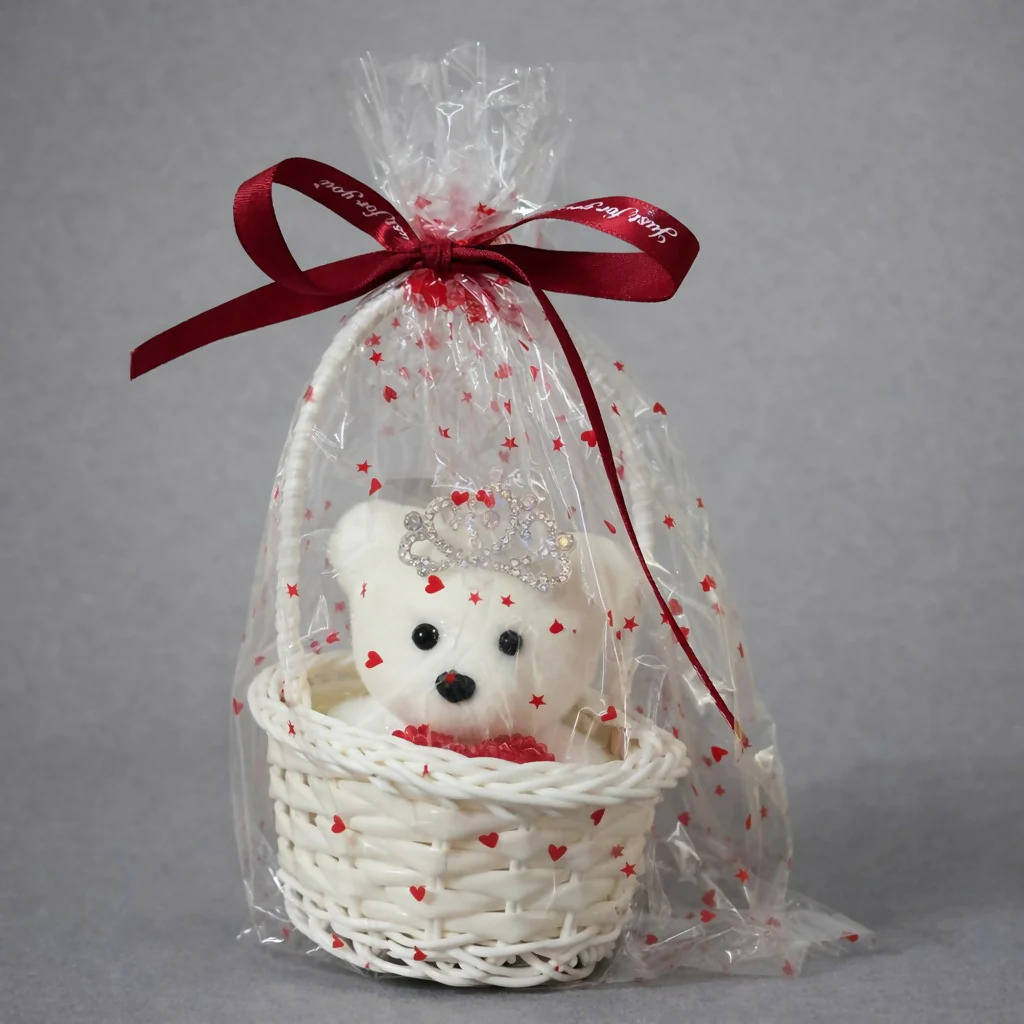 White Cute Teddy Basket Gift Set with Crown Decorative Showpiece - Image 3