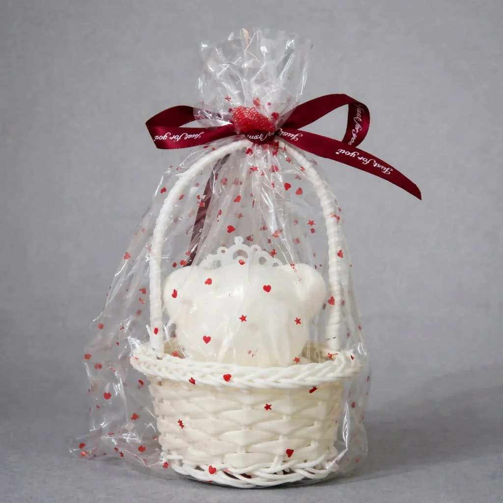 White Cute Teddy Basket Gift Set with Crown Decorative Showpiece - Image 4