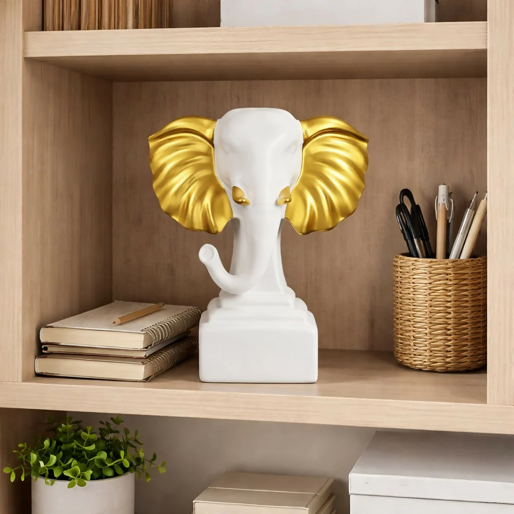 White Gold Elephant Showpiece Decorative Home Statue - Image 2