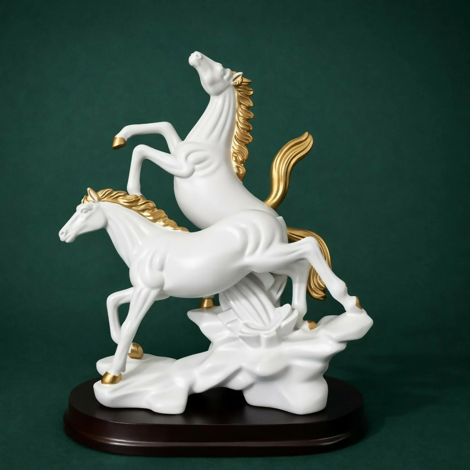 White Gold Horse Statue Showpiece for Home Decor Table Accent - Image 2