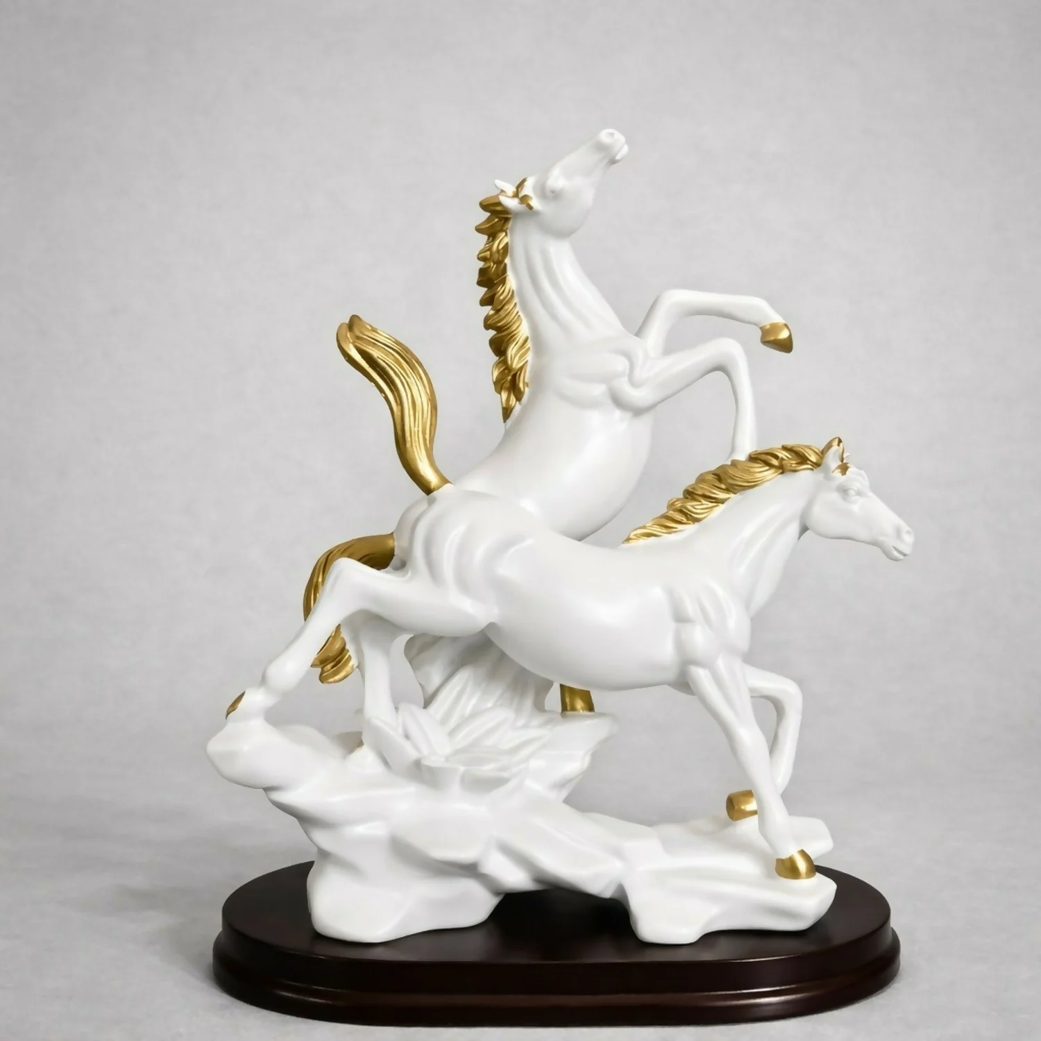 White Gold Horse Statue Showpiece for Home Decor Table Accent - Image 3