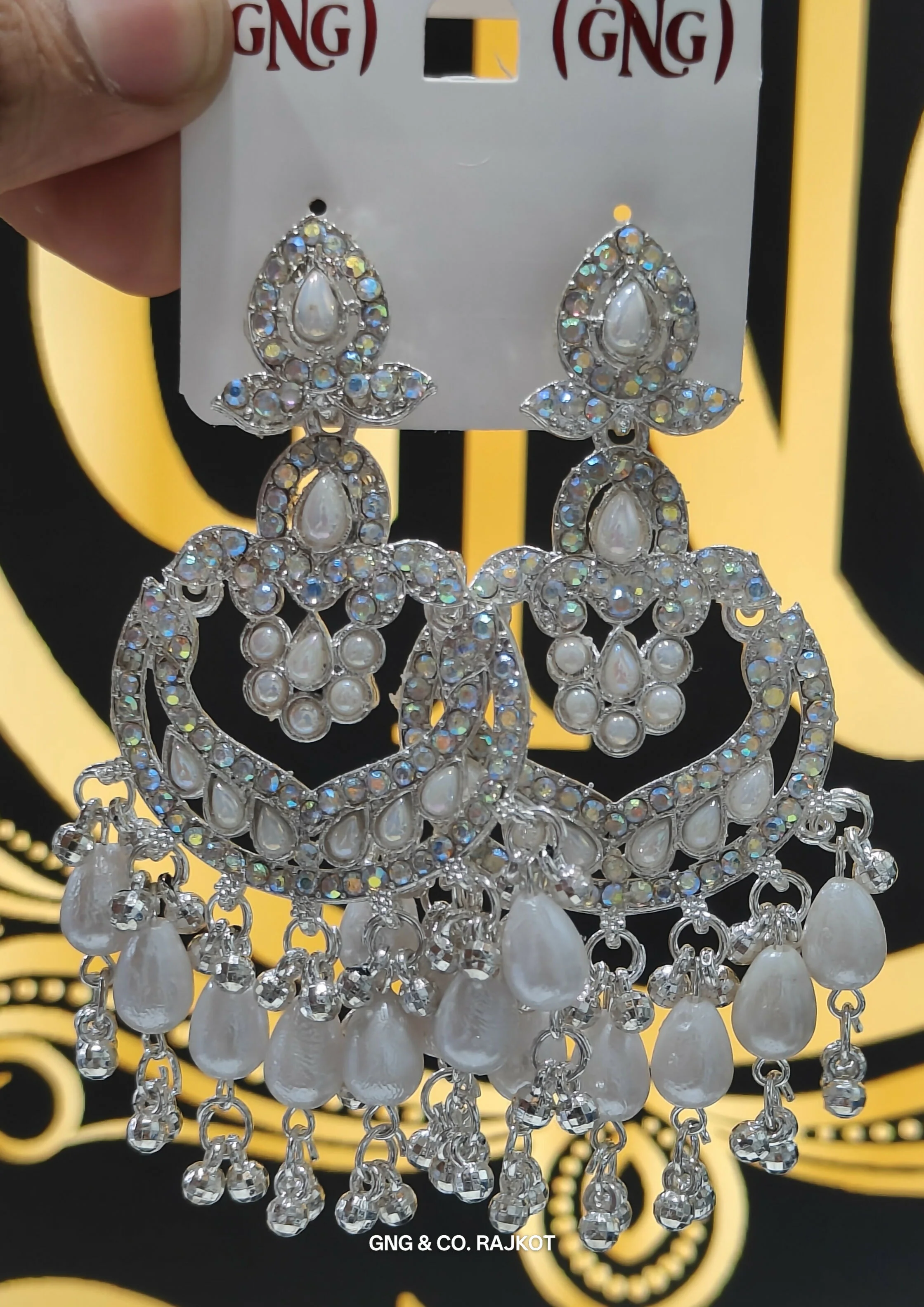 White Gold jhumka Earrings - Image 3