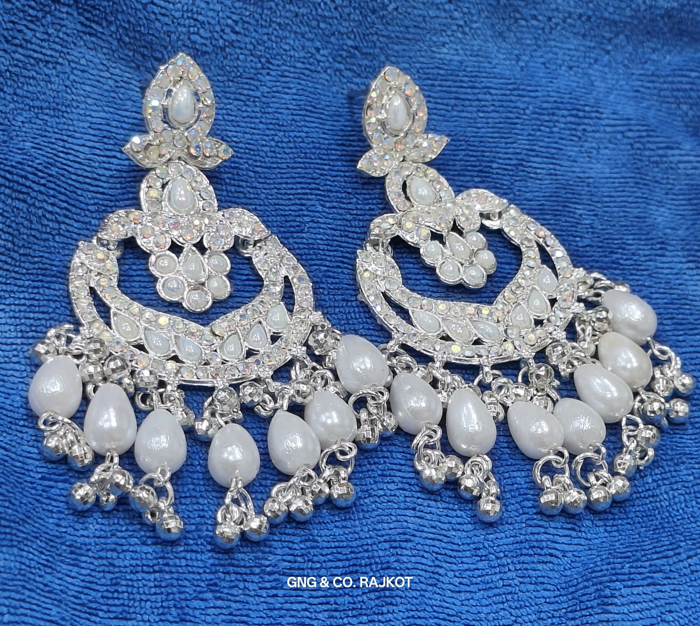 White Gold jhumka Earrings - Image 4