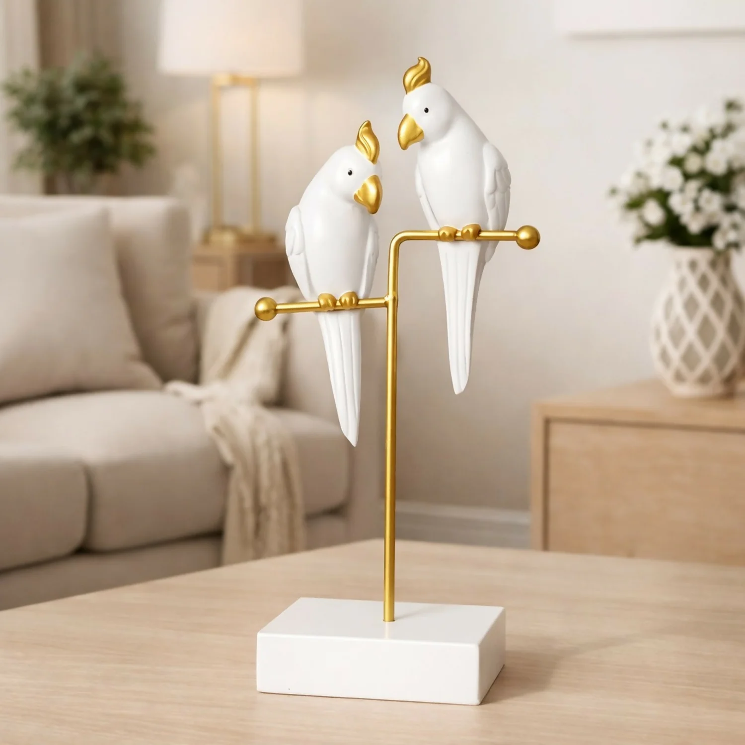 White & Gold Love Birds Decorative poly-resin Showpiece for Home & Office Décor - Image 4