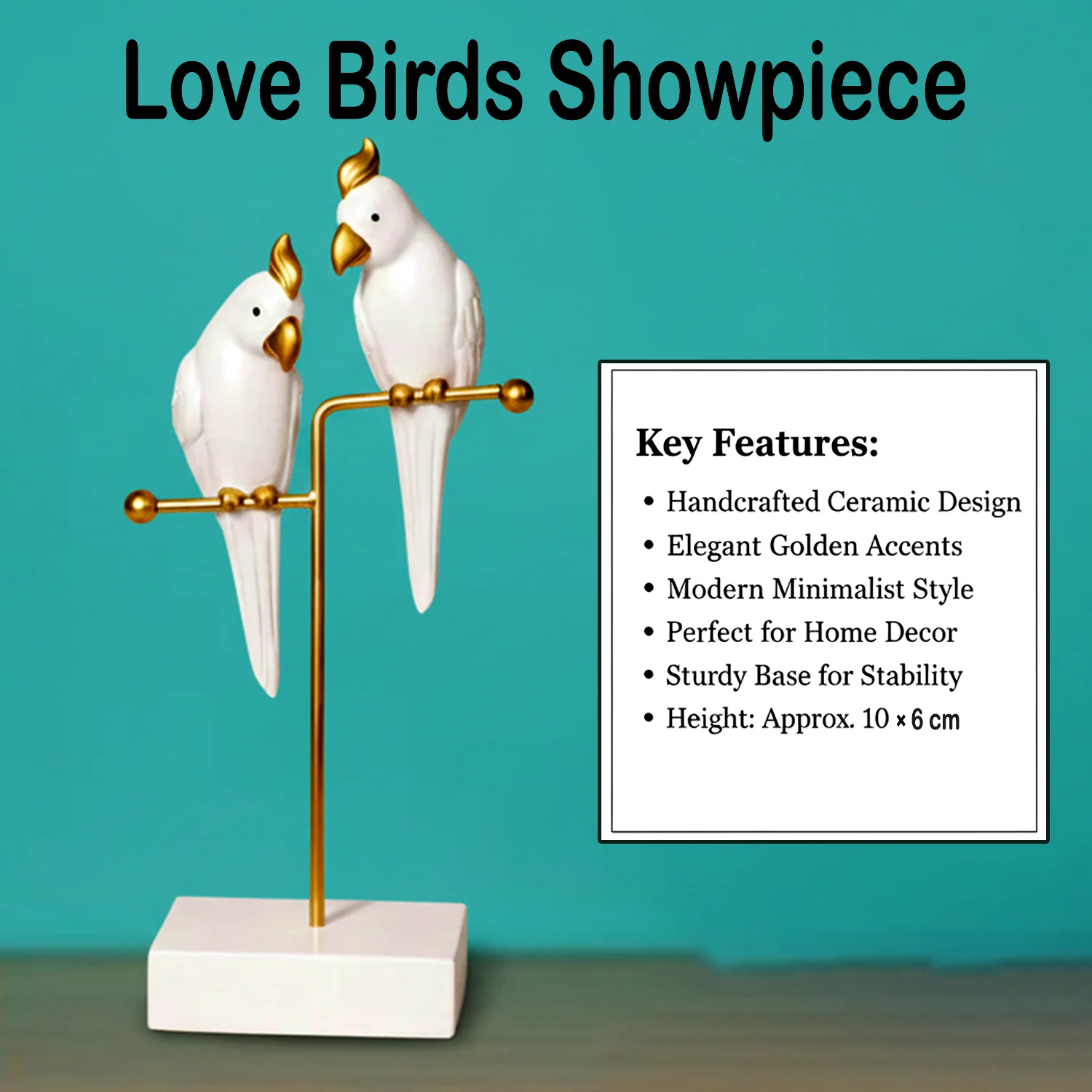 White & Gold Love Birds Decorative poly-resin Showpiece for Home & Office Décor - Image 5