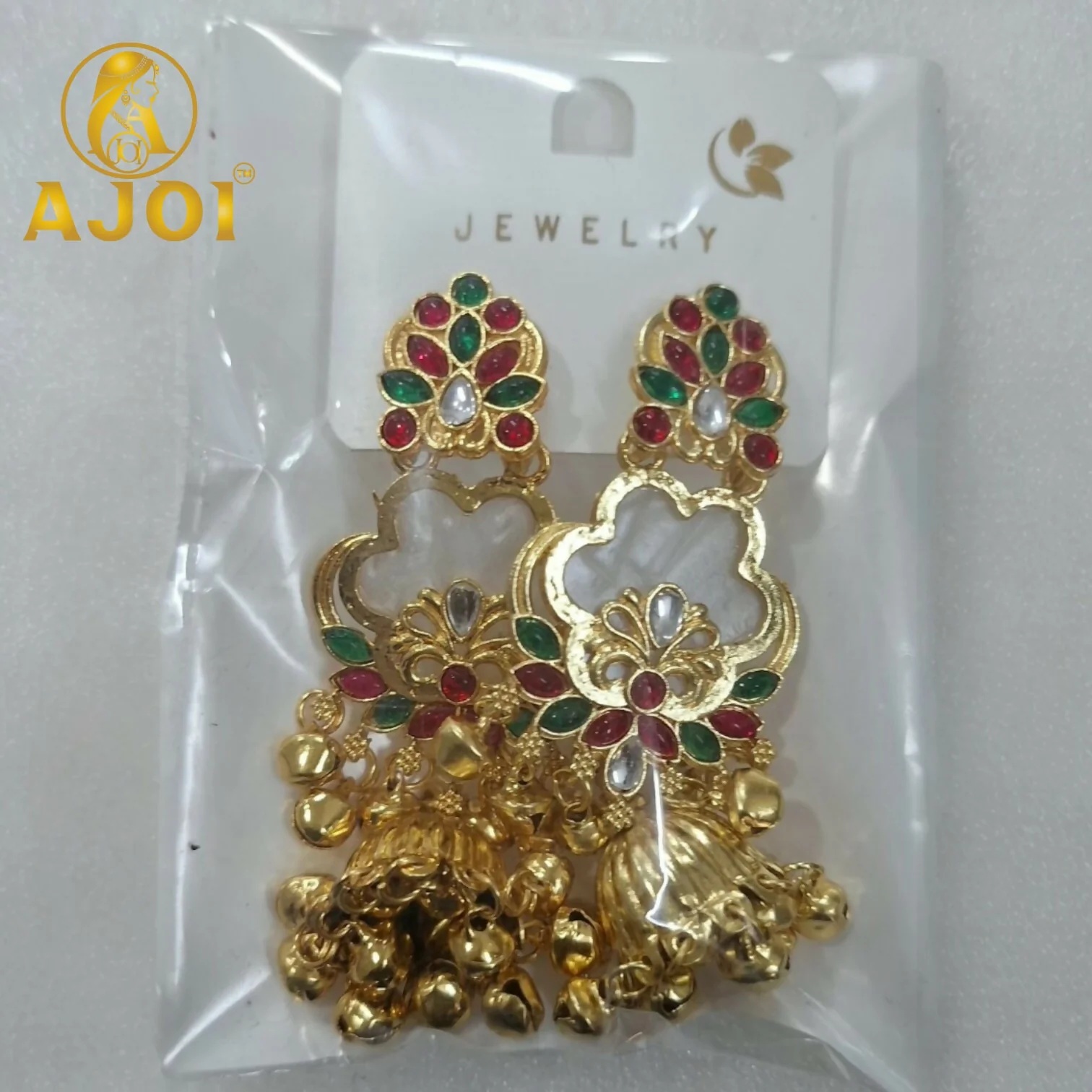 White Kundan Floral Jhumka Earrings with Stone Work Traditional Ethnic Design - Image 5