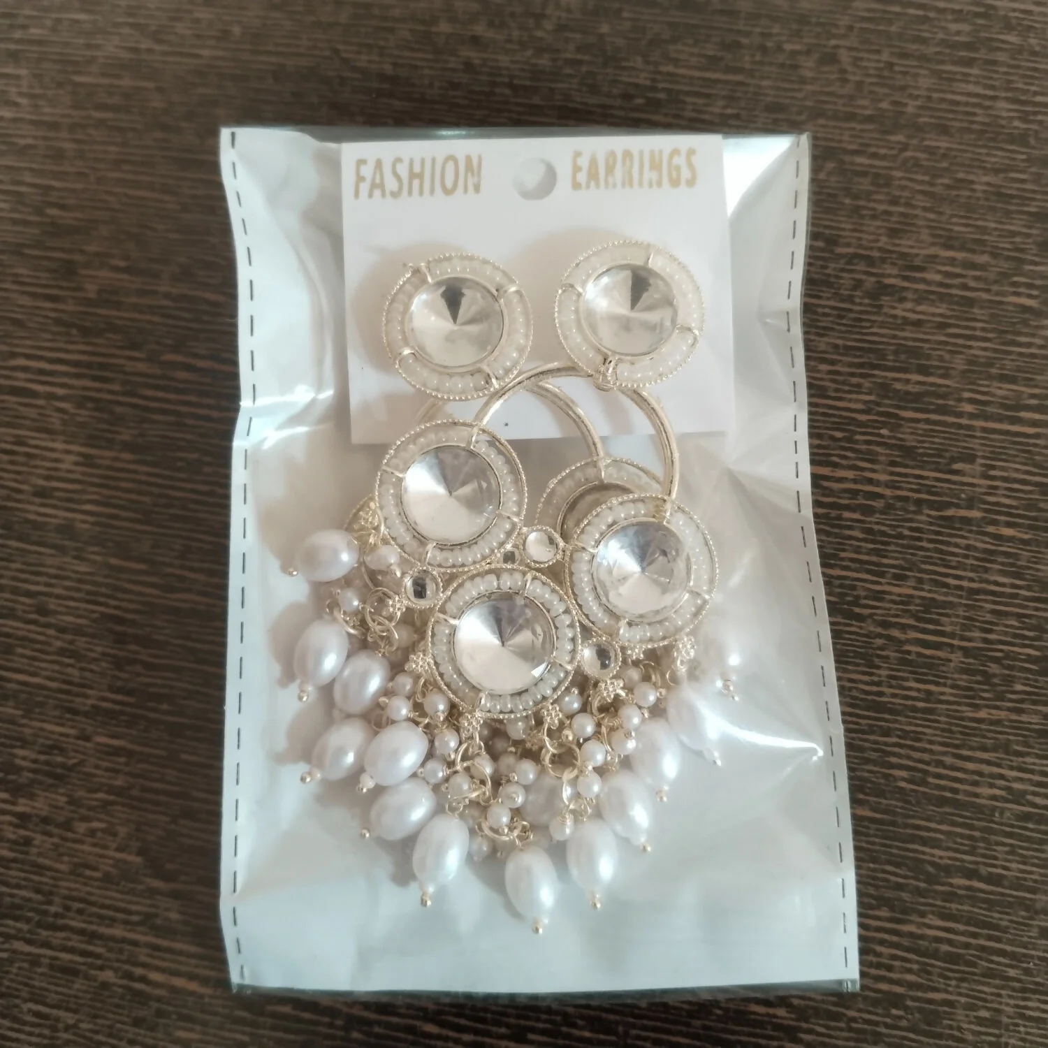 White Kundan & Pearl Drop Traditional Chandbali Earrings - Image 4