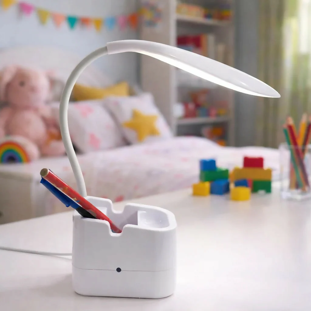 White LED Desk Lamp with Mobile Stand & Pen Holder, USB Charging Light - Image 3