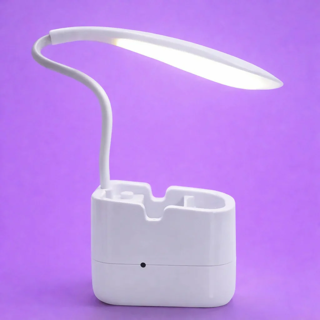 White LED Desk Lamp with Mobile Stand & Pen Holder, USB Charging Light - Image 4