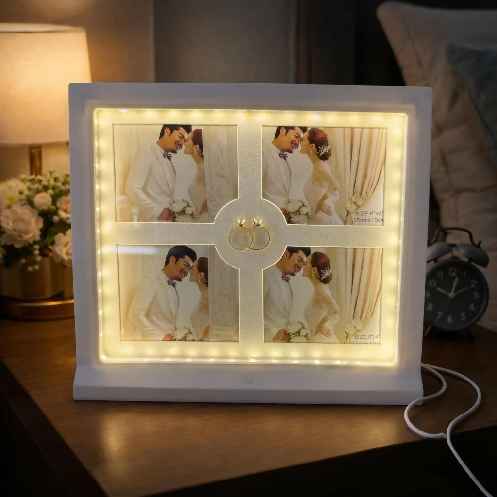 White LED Photo Frame Collage 4 Photo Display Light Decorative Frame - Image 2