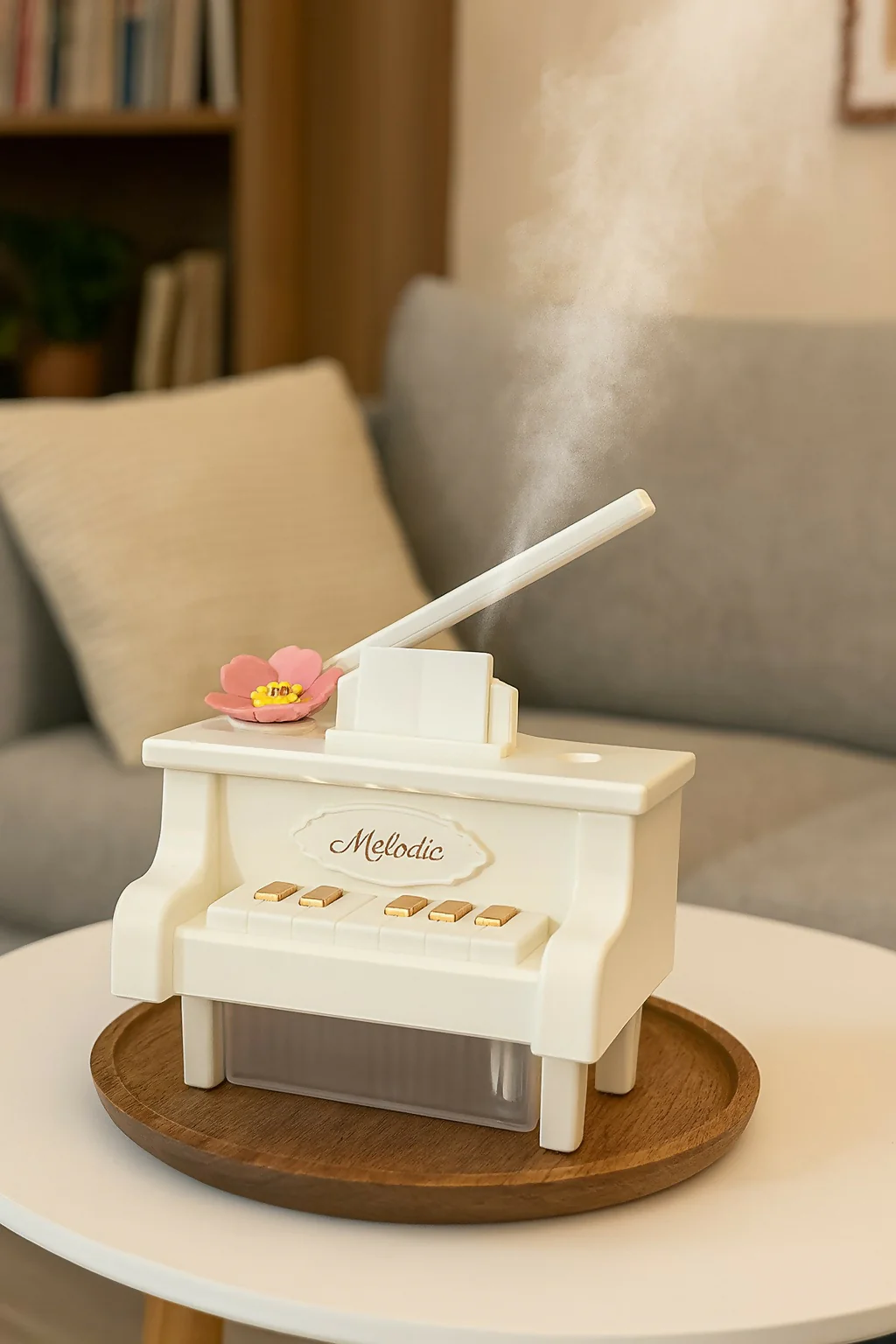White Piano USB Mini Humidifier with Night Light for Bedroom & Office - Image 5