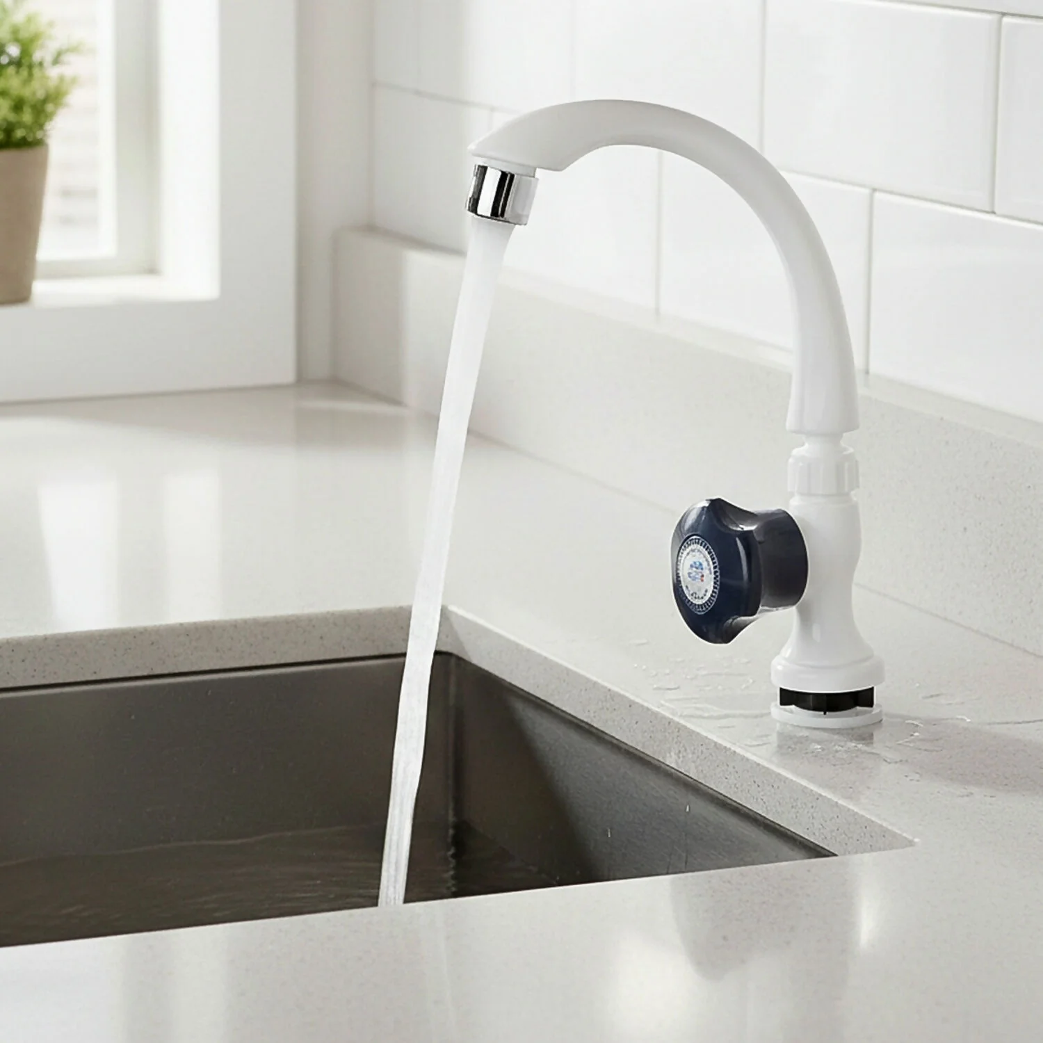 White Plastic Swan Neck Water Tap for Kitchen & Wash Basin – Smooth Flow Sink Faucet - Image 2