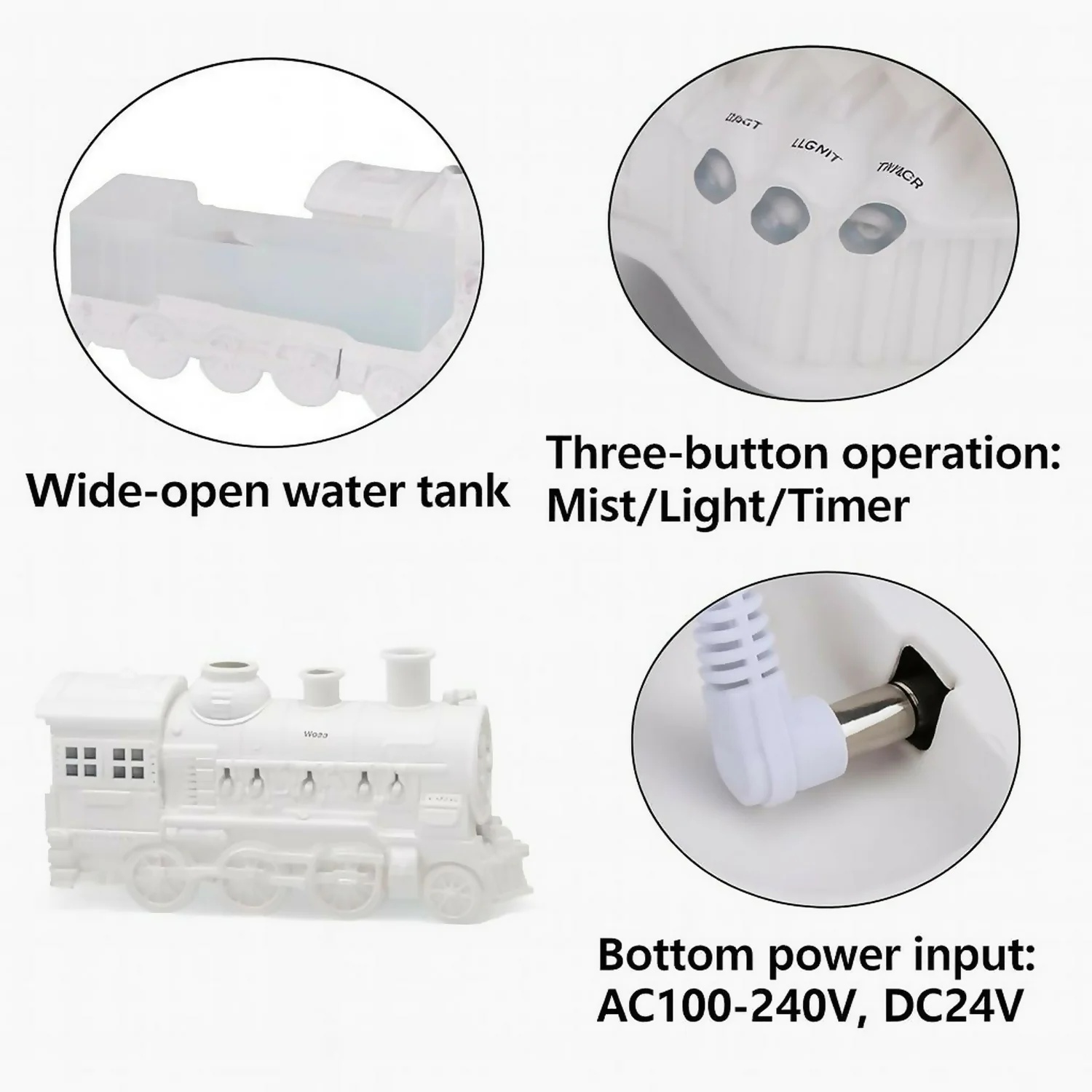 White Train Aroma Diffuser with Double Mist, LED Flames & Timer Modes - Image 3