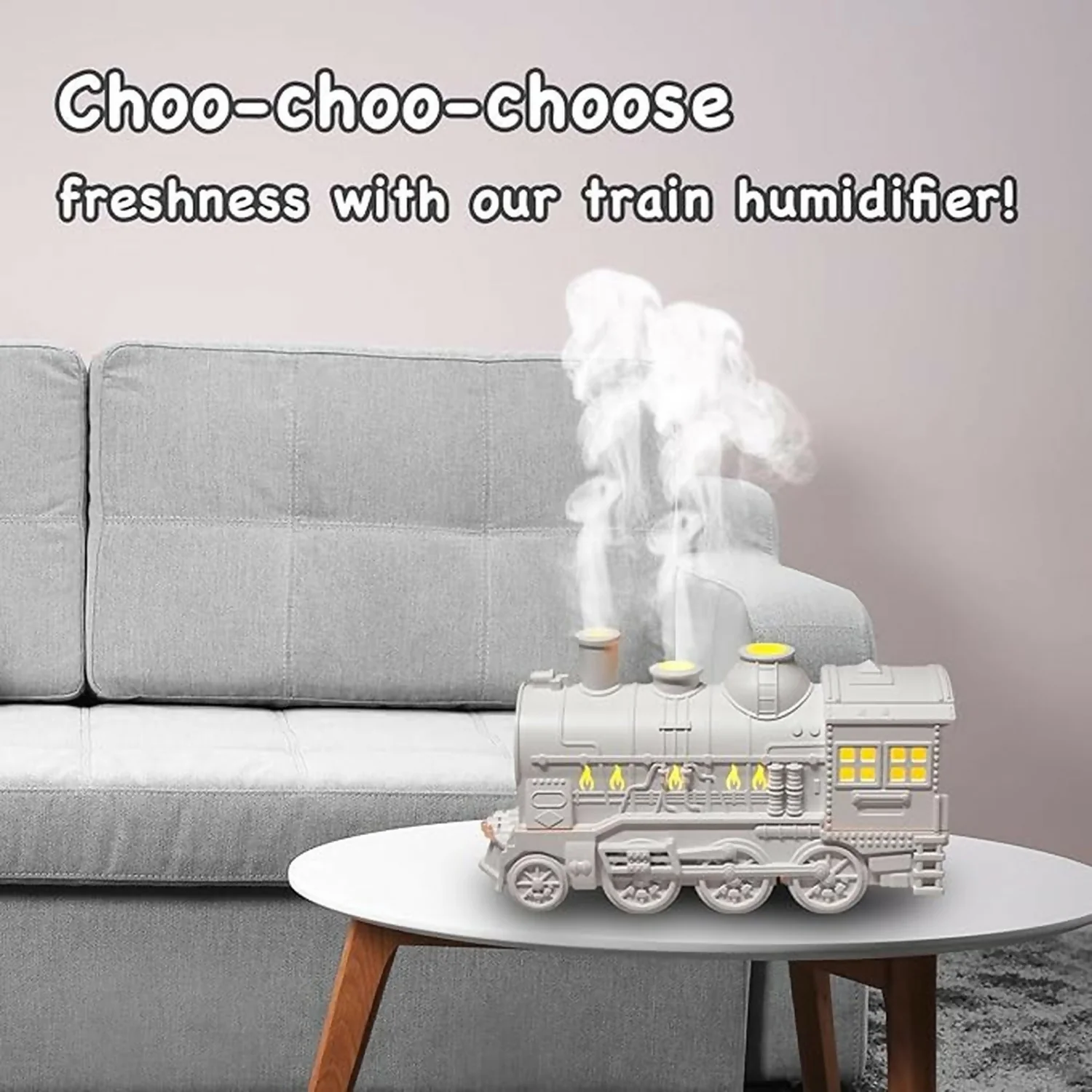 White Train Aroma Diffuser with Double Mist, LED Flames & Timer Modes - Image 4