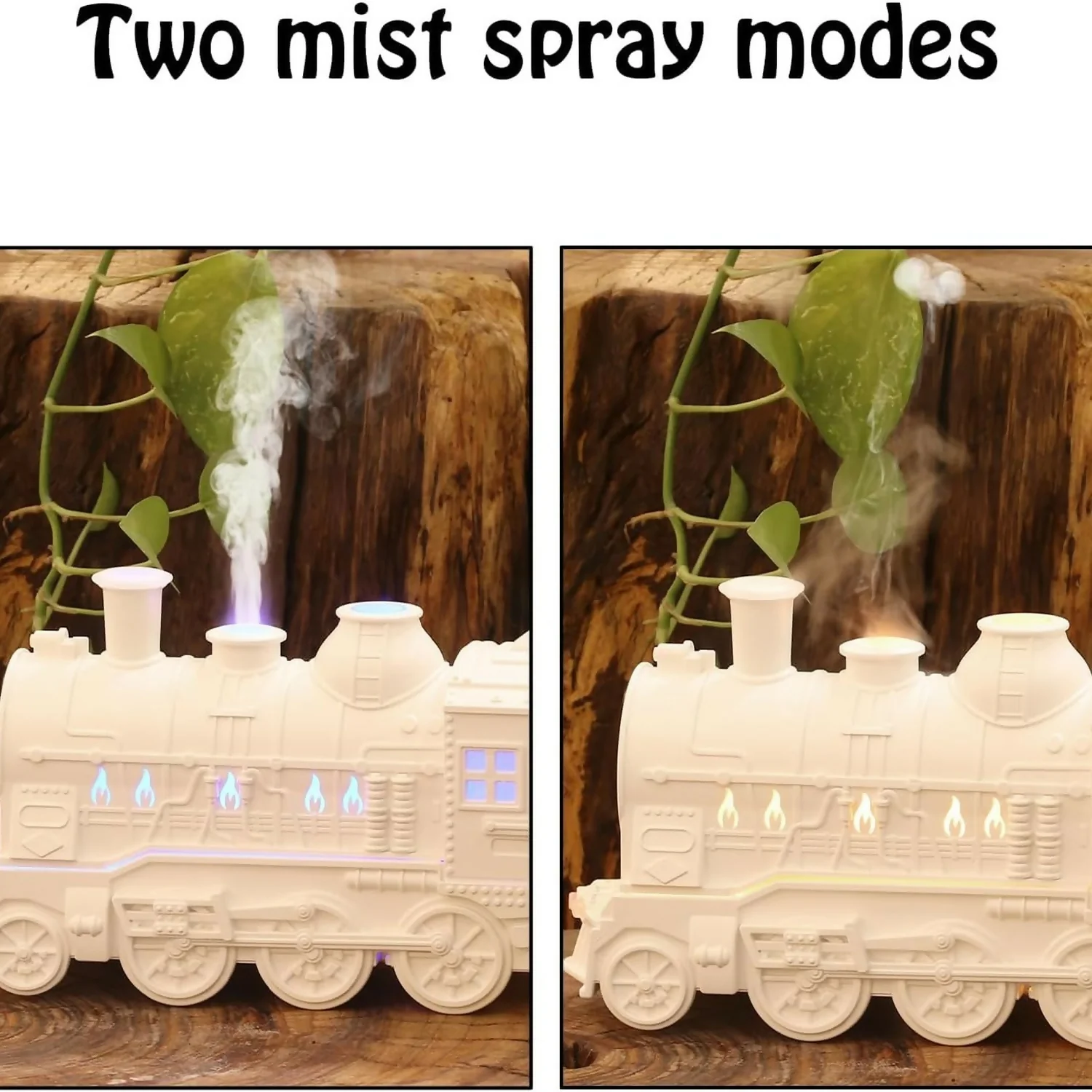 White Train Aroma Diffuser with Double Mist, LED Flames & Timer Modes - Image 5