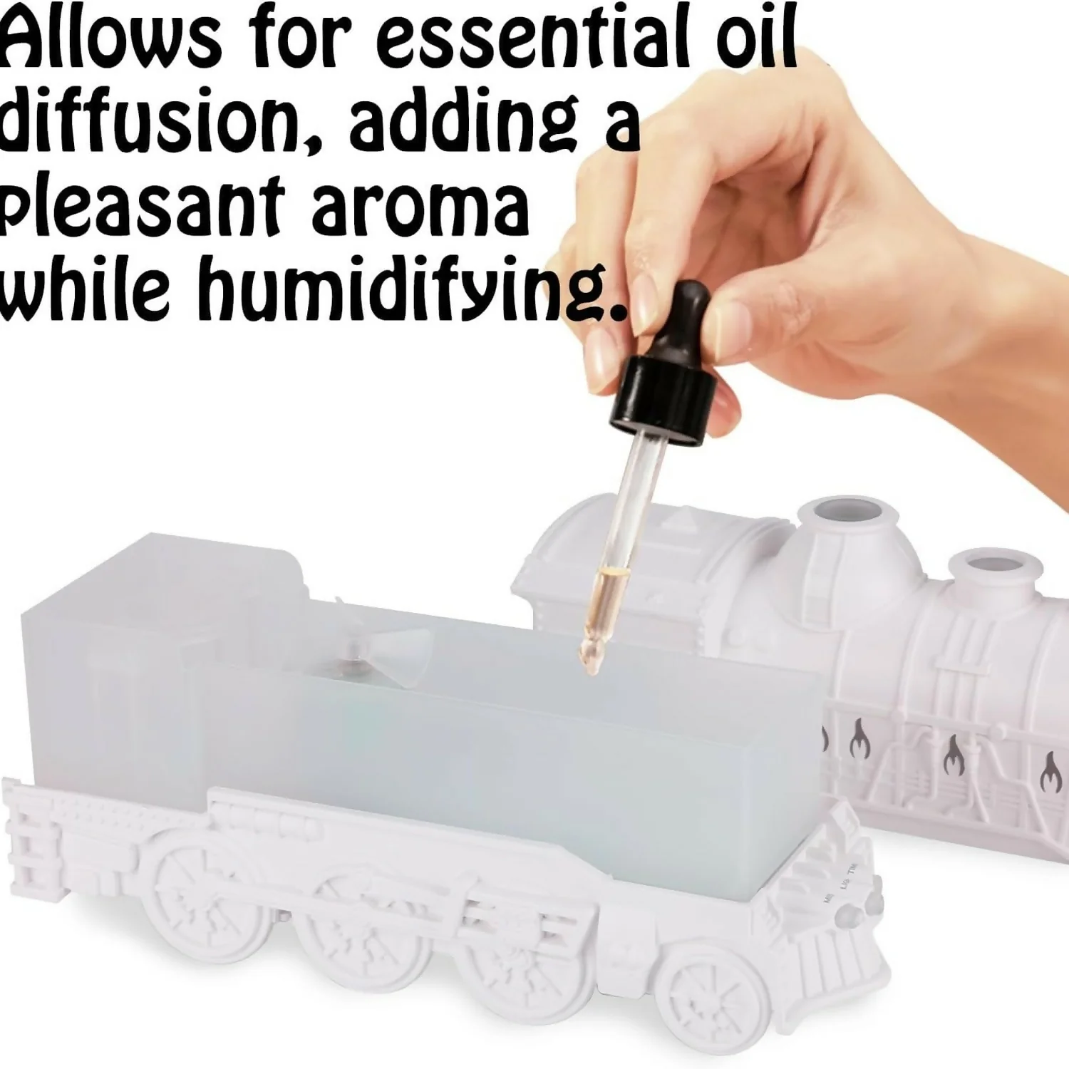 White Train Aroma Diffuser with Double Mist, LED Flames & Timer Modes - Image 6