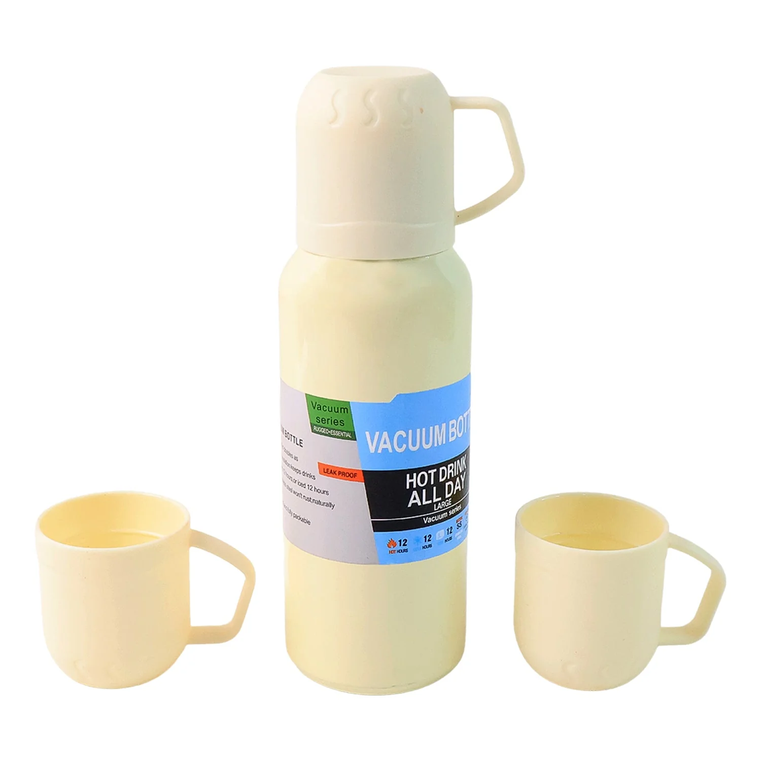 White Vacuum Flask Set – Stainless Steel Thermos with 3 Cups, Approx 500ml - Image 5