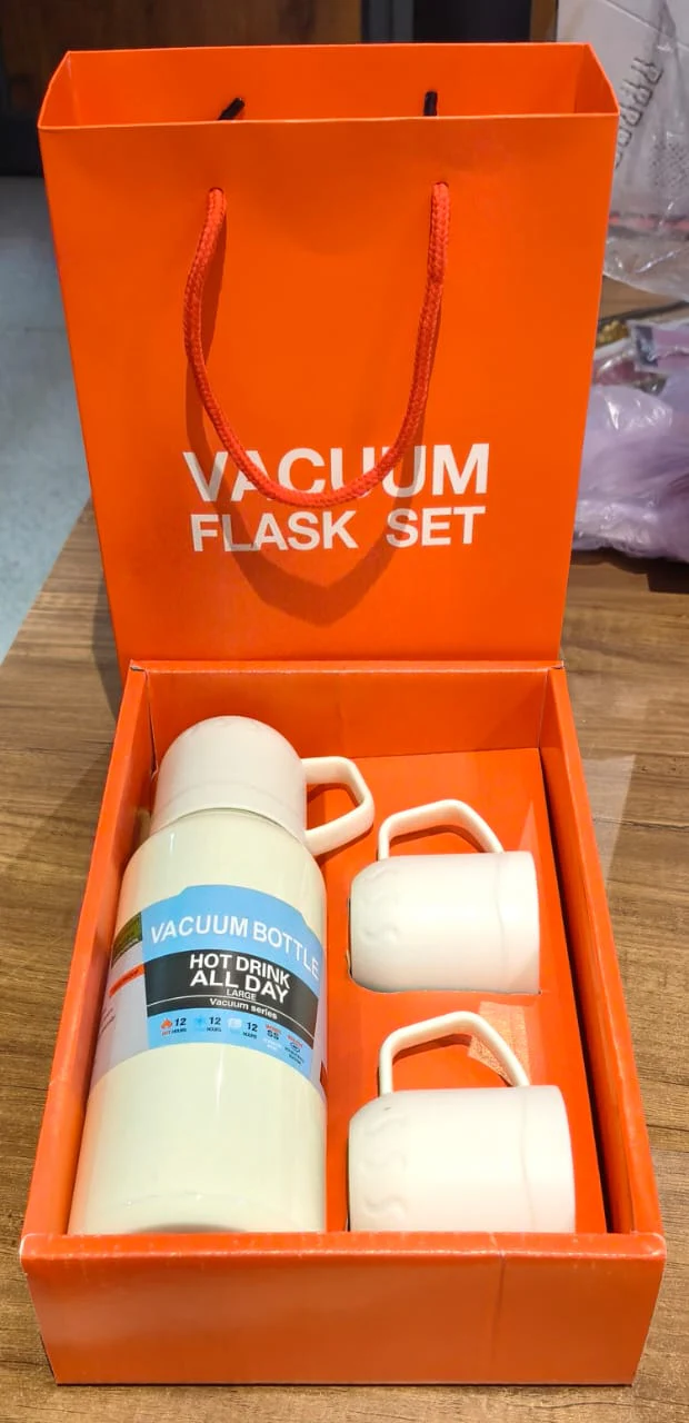 White Vacuum Flask Set – Stainless Steel Thermos with 3 Cups, Approx 500ml - Image 7