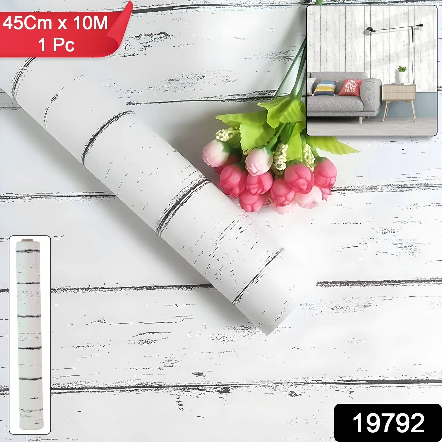 White Wood Grain Self-Adhesive Wallpaper 45 cm x 10 meter (1 Pc) - Image 2