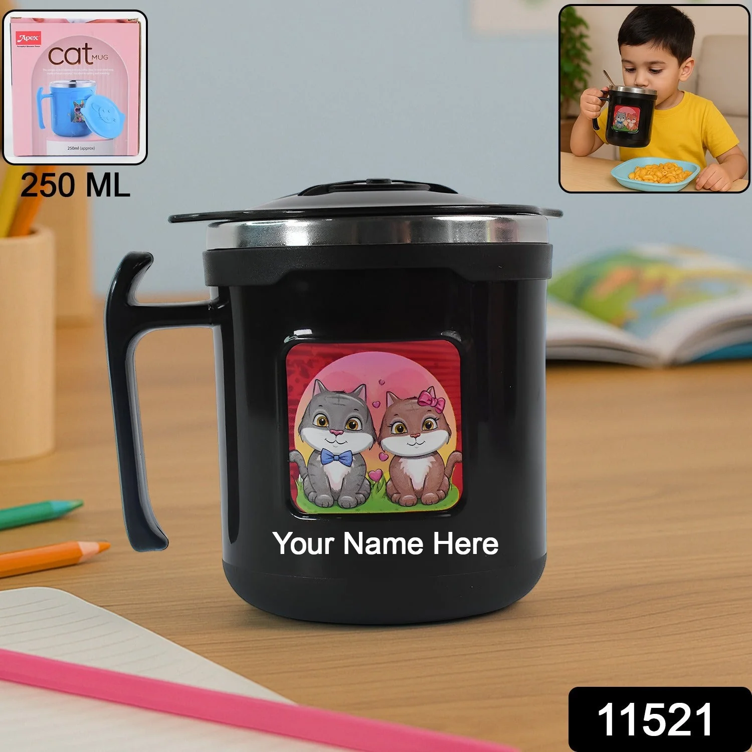 Customize 1 Pc Apex Cat Mug – 250 ml Stainless Steel Insulated Inner Cute Cat Print - Image 2