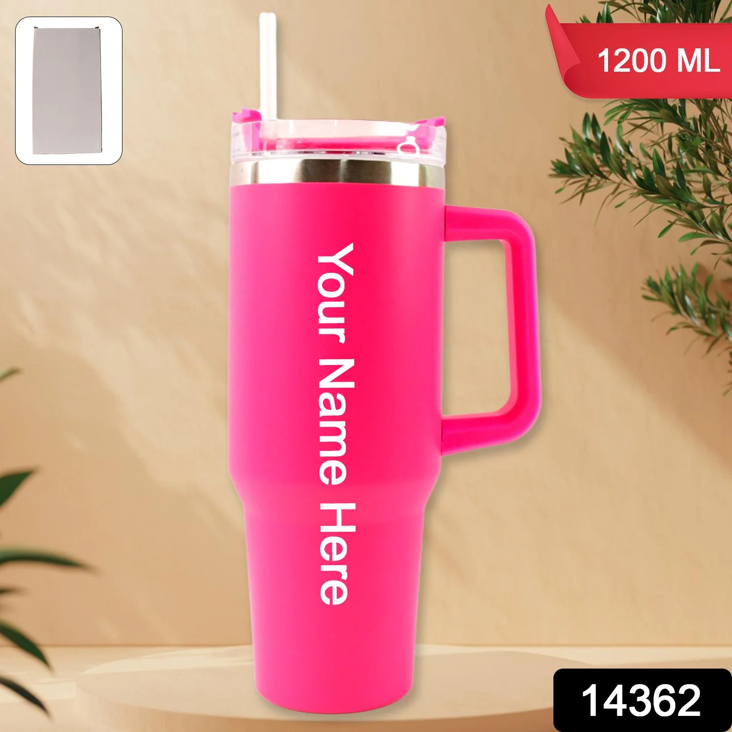 Customize,Personalized Pink Large Insulated Travel Mug, Tumbler (1200ML - 1 Pc) - Image 2
