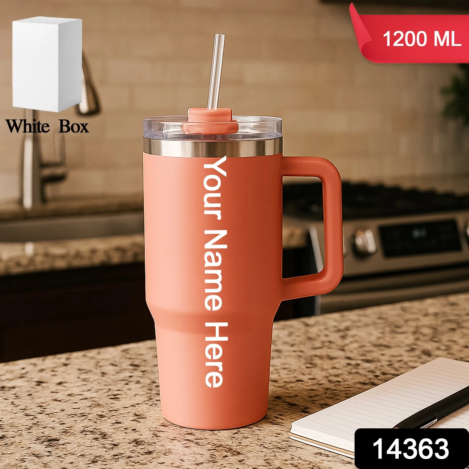 Customize / personalized Peach Large Insulated Travel Mug, Tumbler (1200ML - 1 Pc) - Image 2