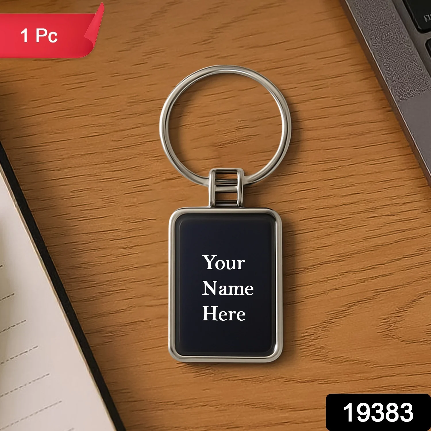 Customized / Personalized Premium Rectangular Black & Silver Metal Keychain (1 Pc) - Image 2