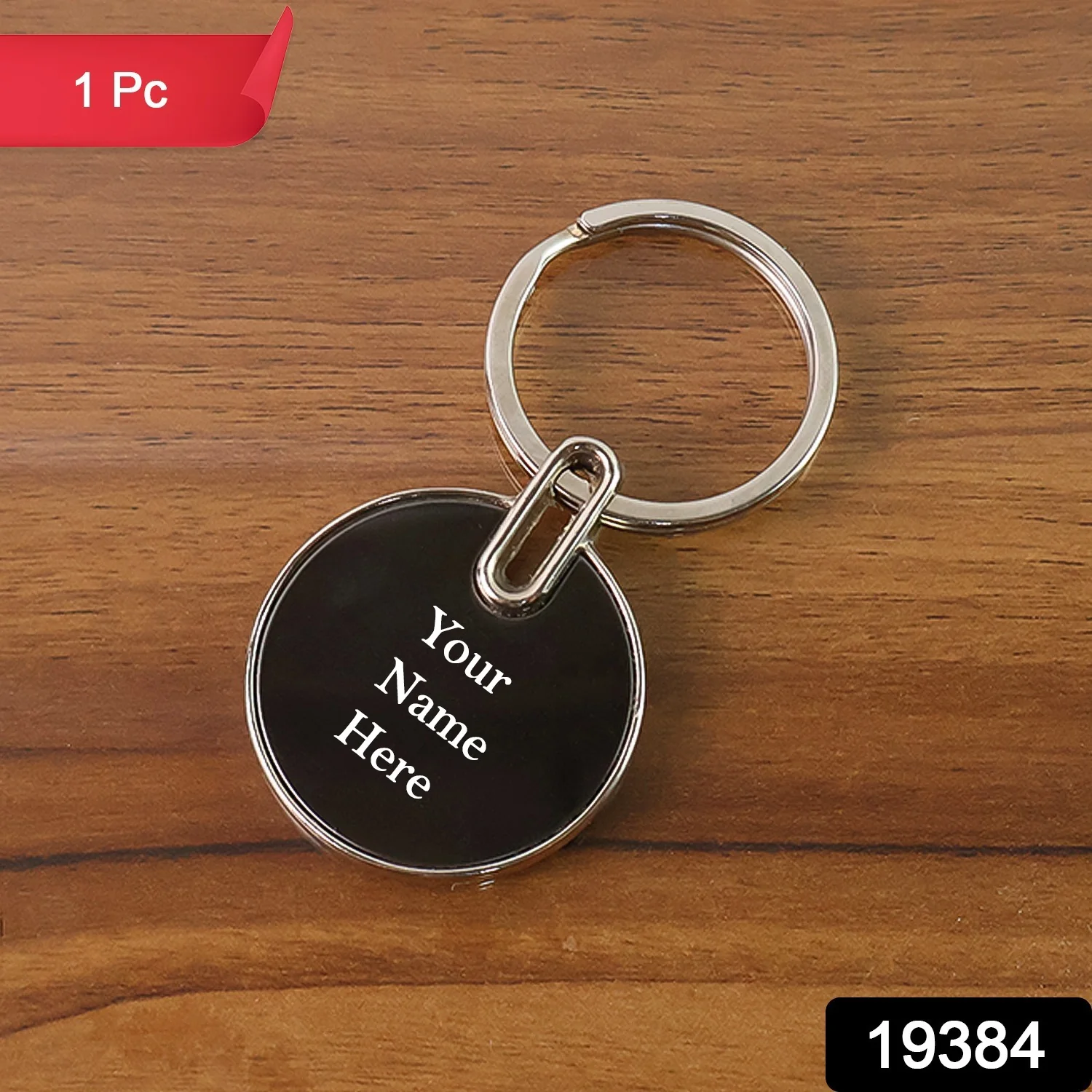 Customized / Personalized Sleek Black Round Metal Keychain (1 Pc) - Image 2