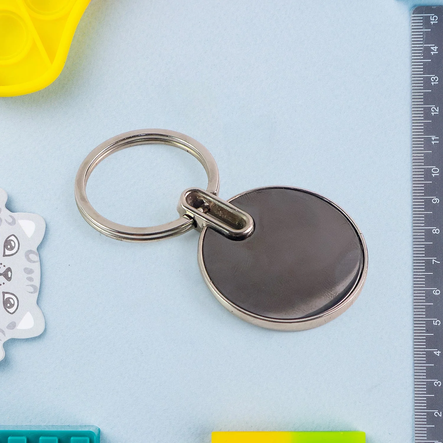 Customized / Personalized Sleek Black Round Metal Keychain (1 Pc) - Image 3