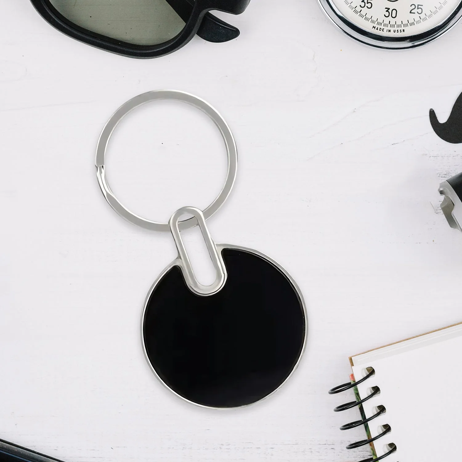 Customized / Personalized Sleek Black Round Metal Keychain (1 Pc) - Image 6